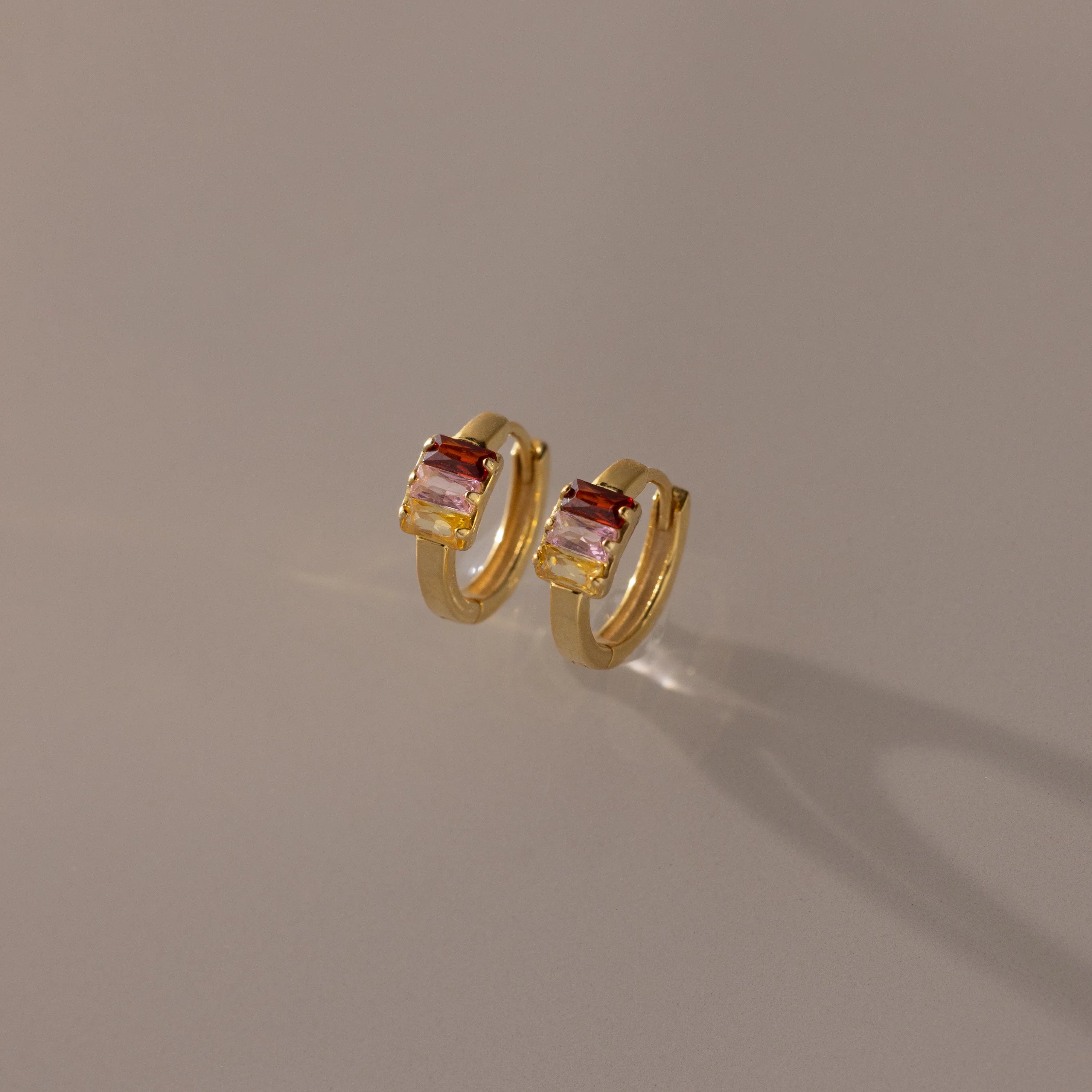 Multiple Baguette Birthstone Huggies Silver 18K Gold Plated