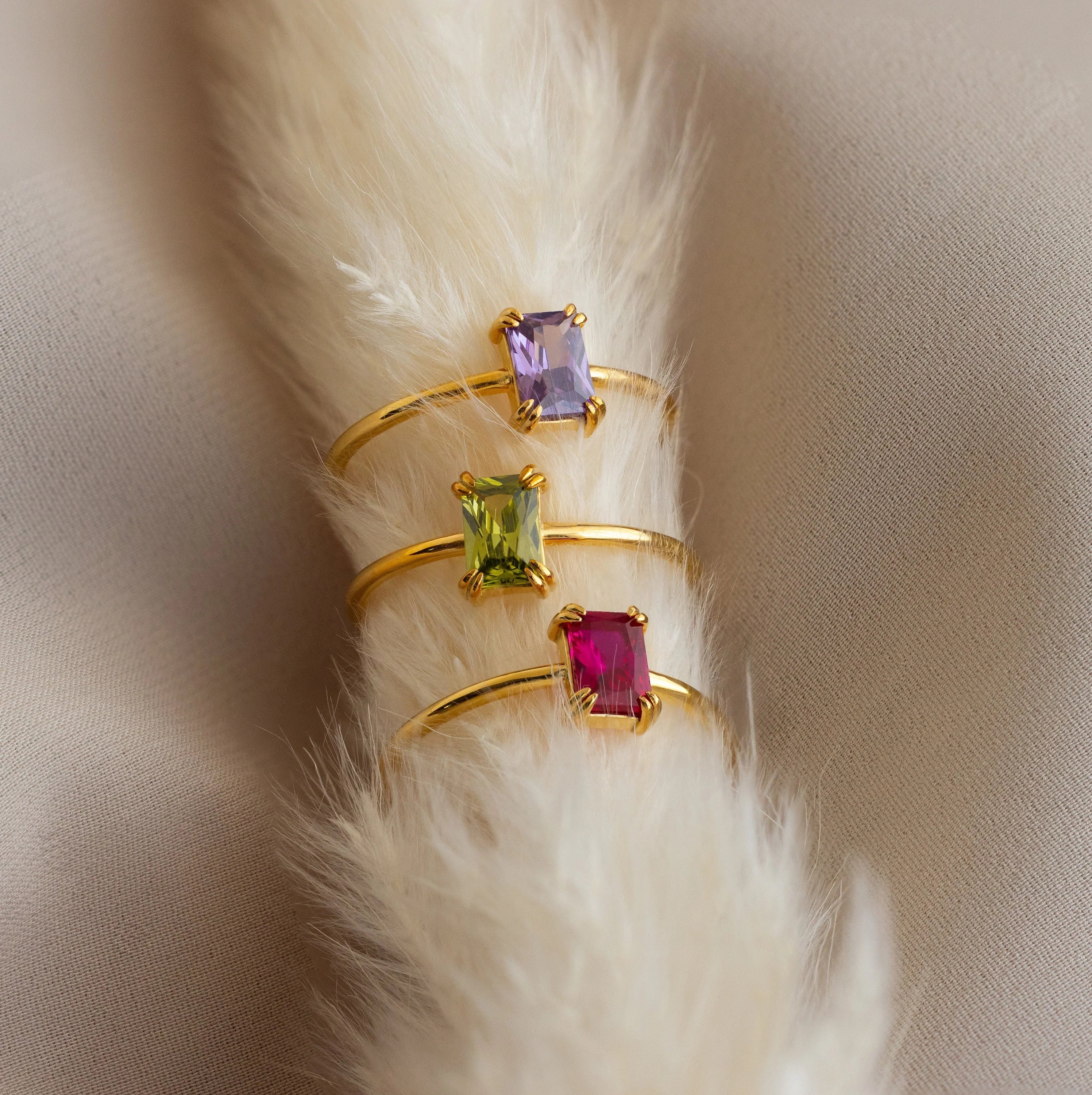 Emerald Cut Birthstone Ring Silver 18K Gold Plated