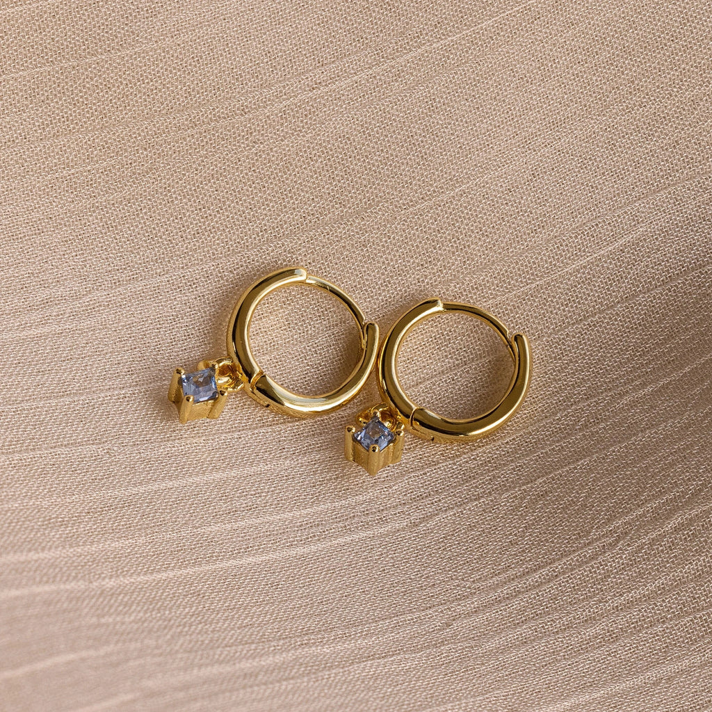 Garnet Drop Huggies  Silver 18K Gold Plated