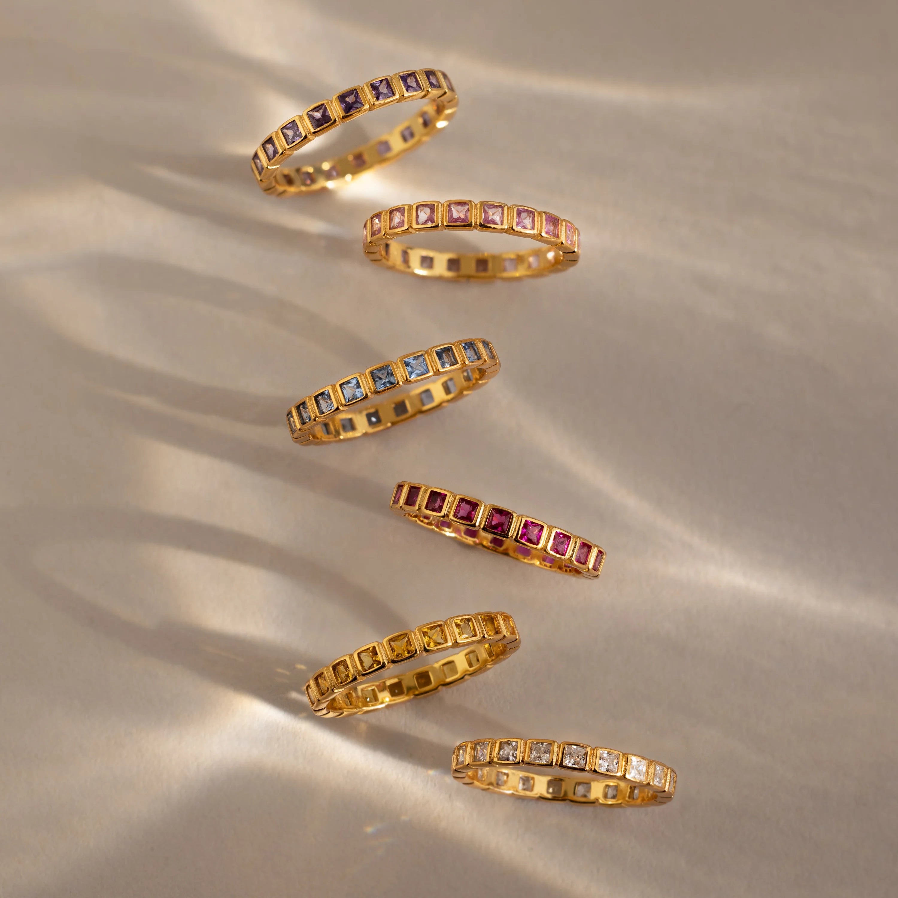 Eternity Bezel Garnet Ring Silver 18K Gold Plated