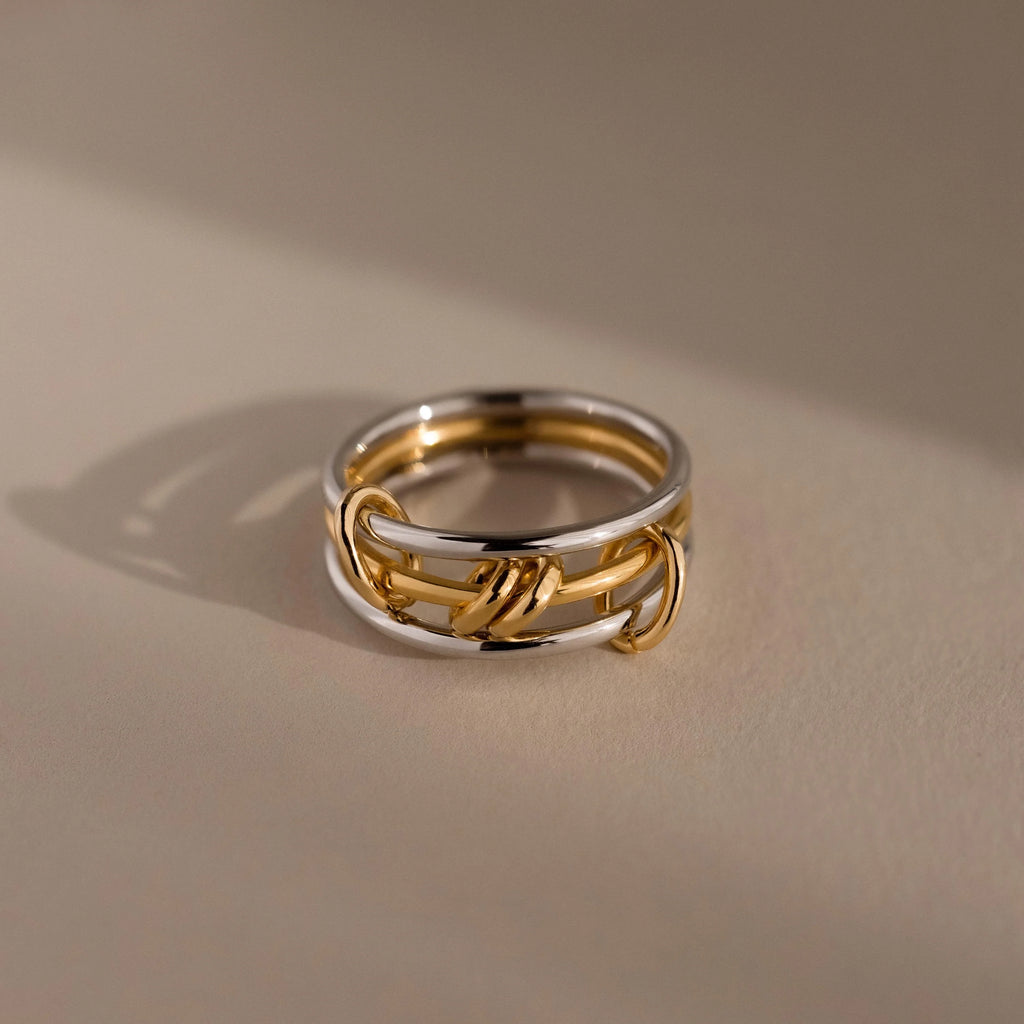 Mixed Metal Linked Ring Set Silver 18K Gold Plated