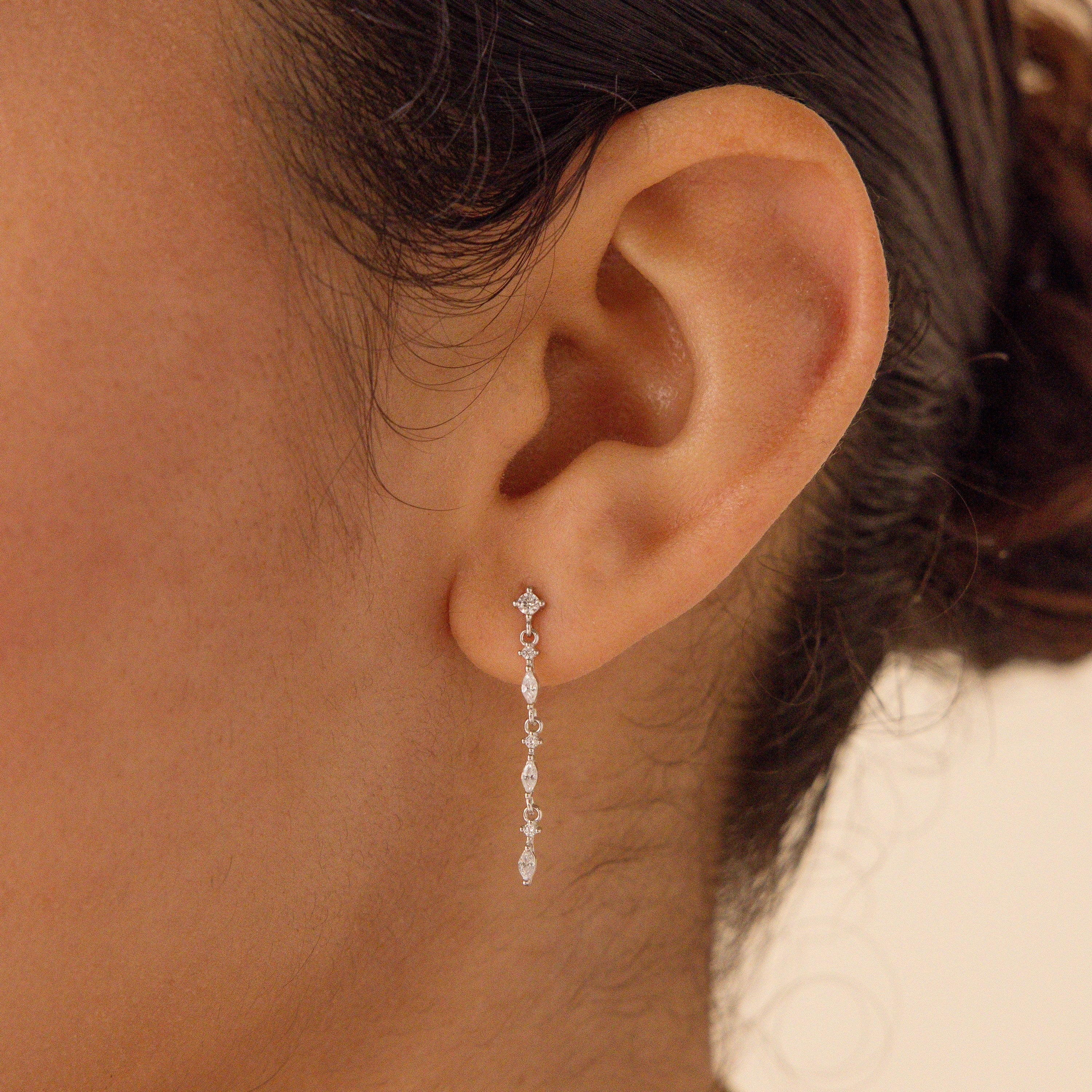 Marquise Diamond Drop Earrings Silver 18K Gold Plated