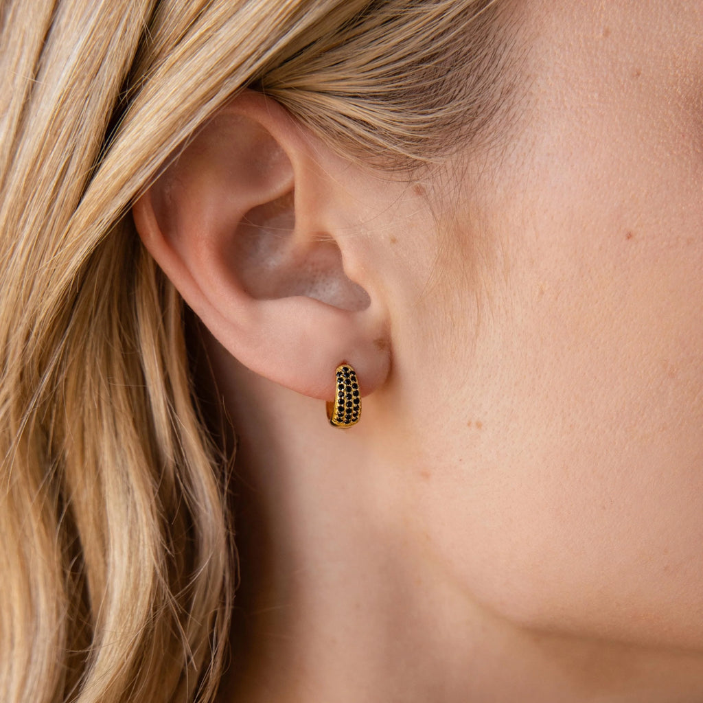 Chunky Onyx Pave Huggies Silver 18K Gold Plated