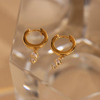 Dangling Pearl Diamond Huggies Silver 18K Gold Plated