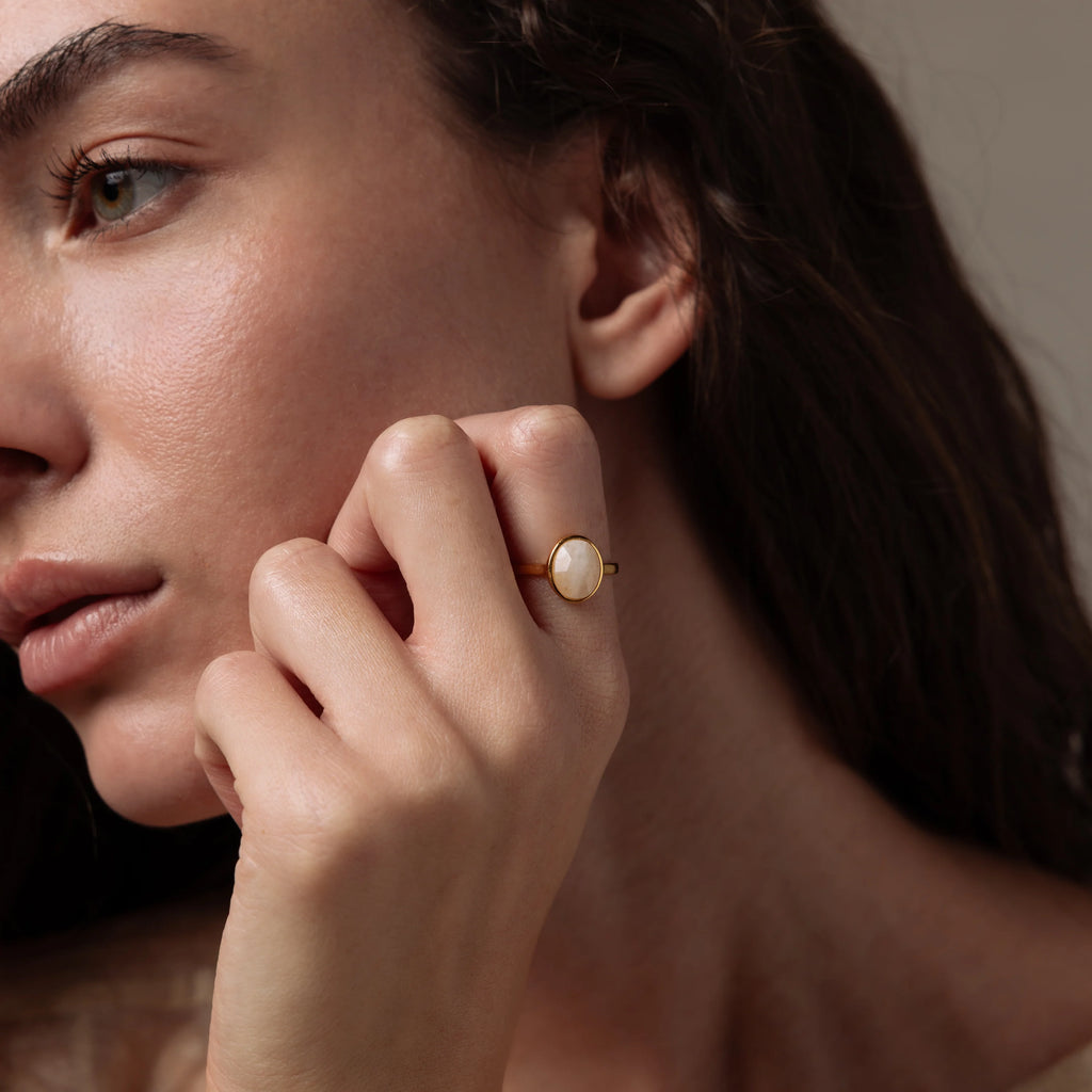 Moonstone Signet Ring Silver 18K Gold Plated