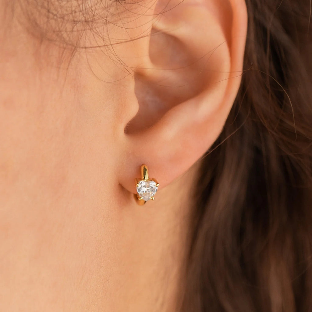 Diamond Heart Huggies Silver 18K Gold Plated