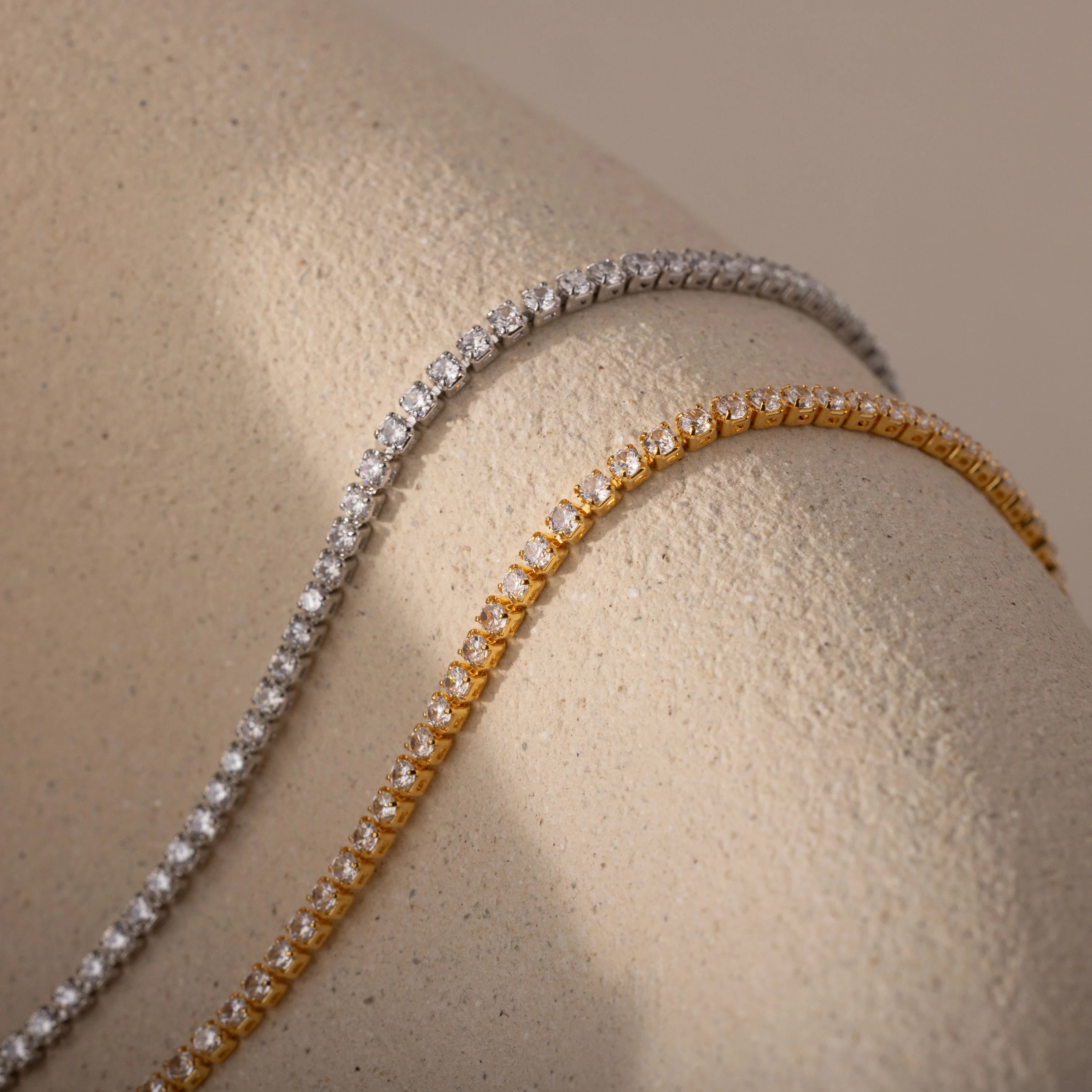 Diamond Tennis Choker Necklace Silver 18K Gold Plated