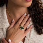 Malachite Compass Locket Necklace Silver 18K Gold Plated