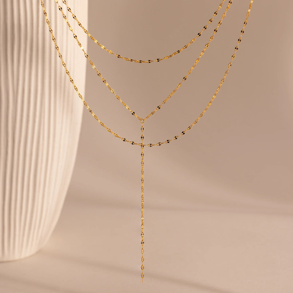 Sparkling Layered Lariat Necklace Silver 18K Gold Plated