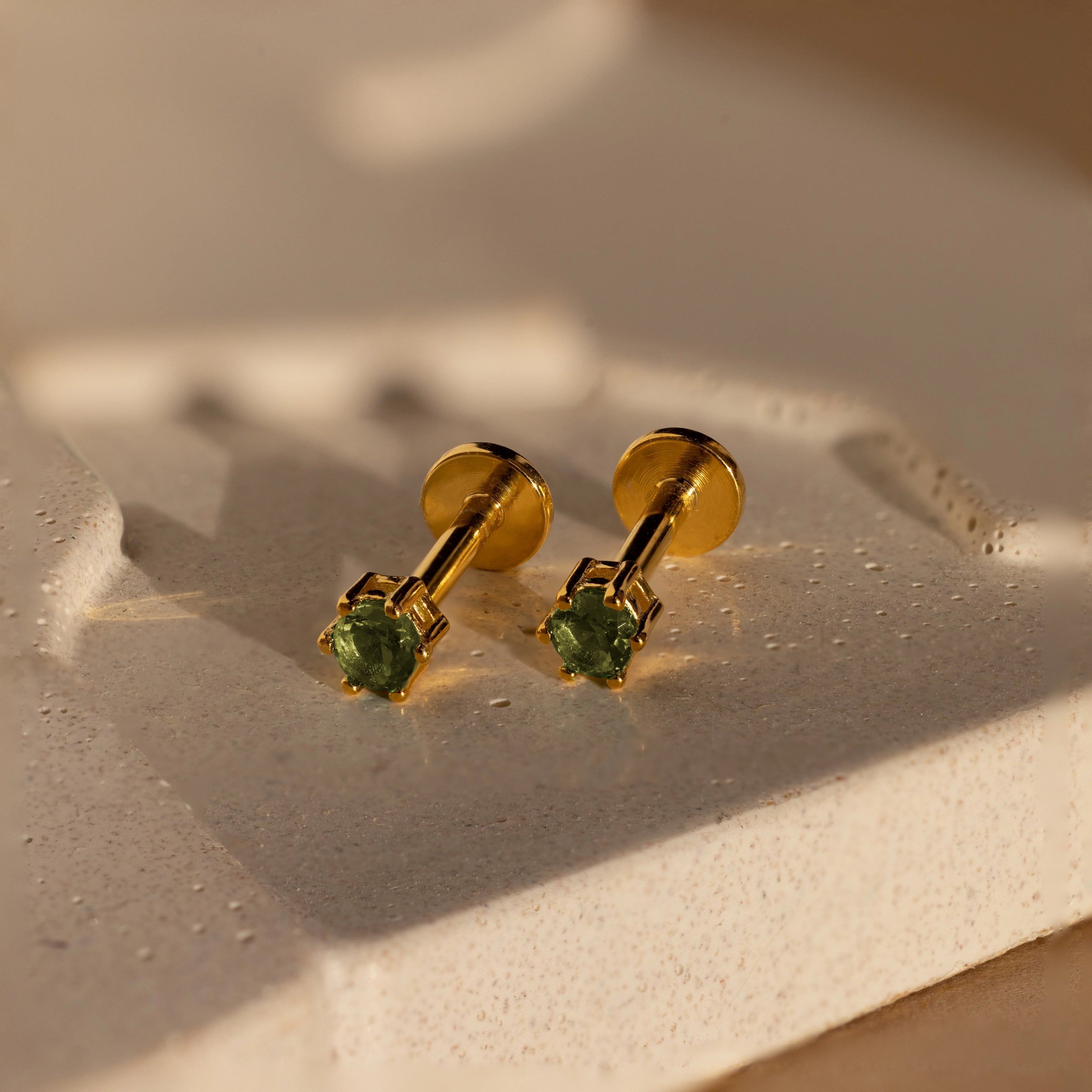 Peridot Flatback Studs Silver 18K Gold Plated