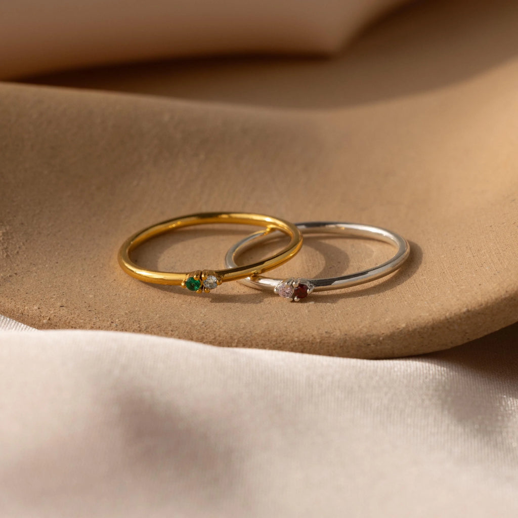 Mini Toi et Moi Birthstone Ring Silver 18K Gold Plated