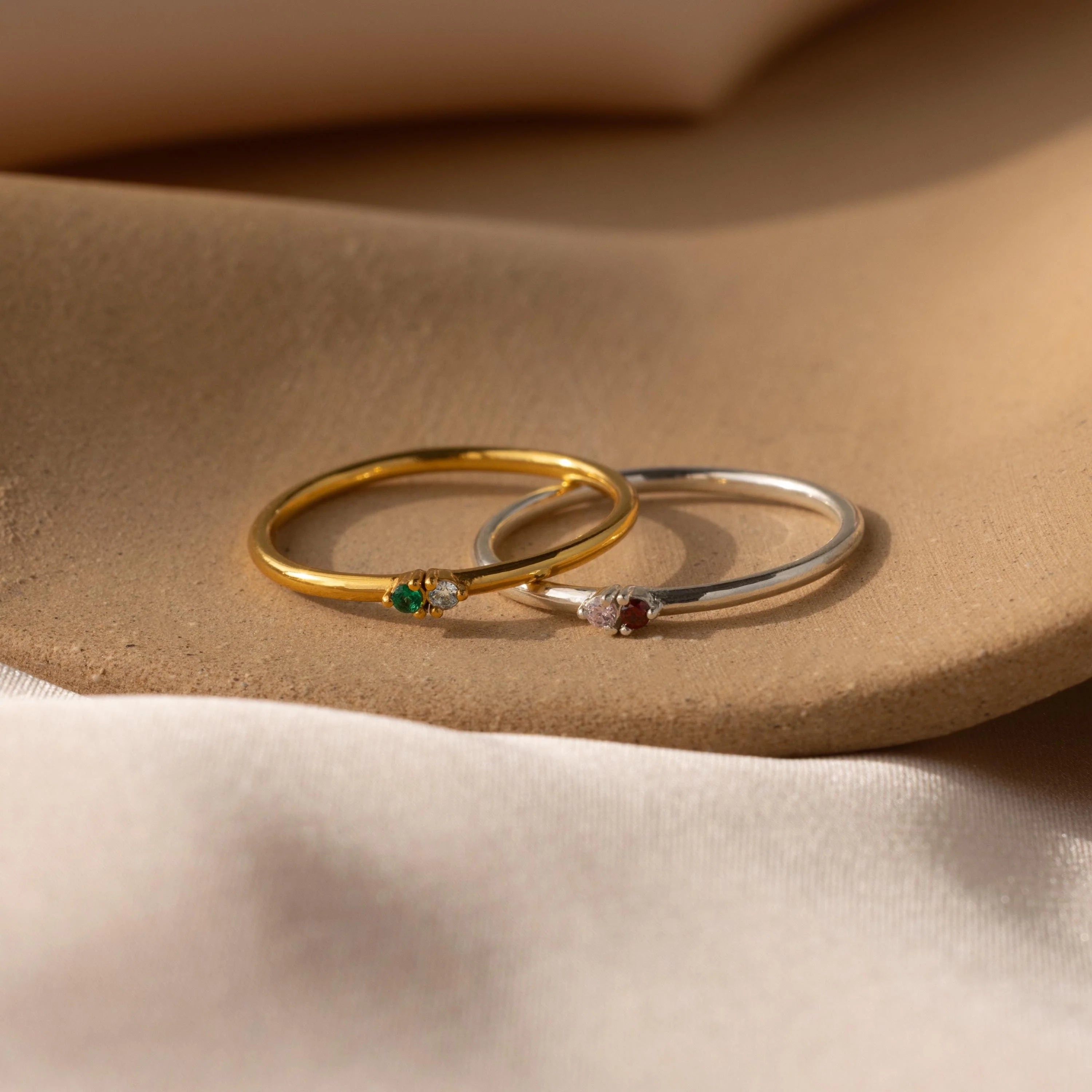 Mini Toi et Moi Birthstone Ring Silver 18K Gold Plated