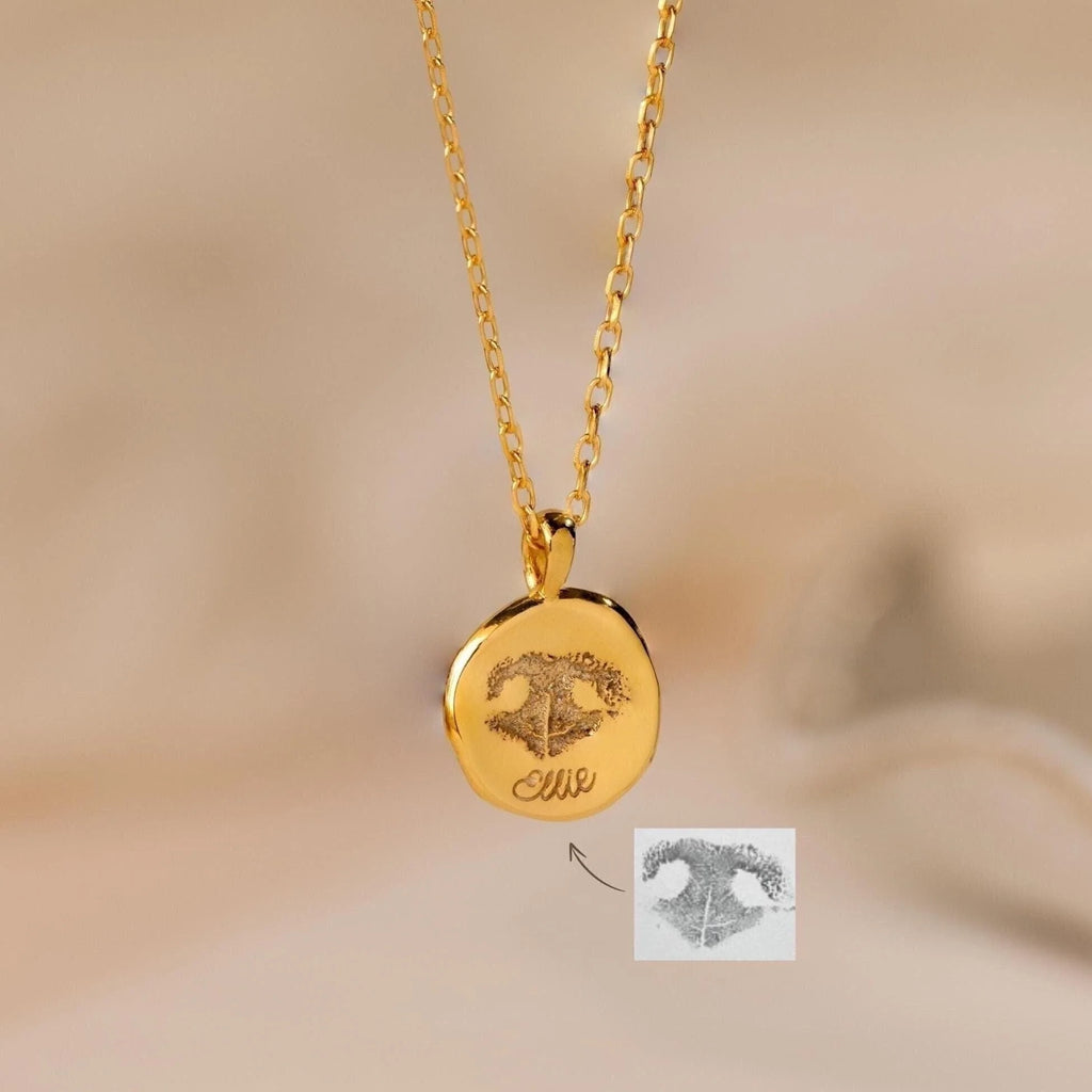 Paw Print Coin Necklace Silver 18K Gold Plated