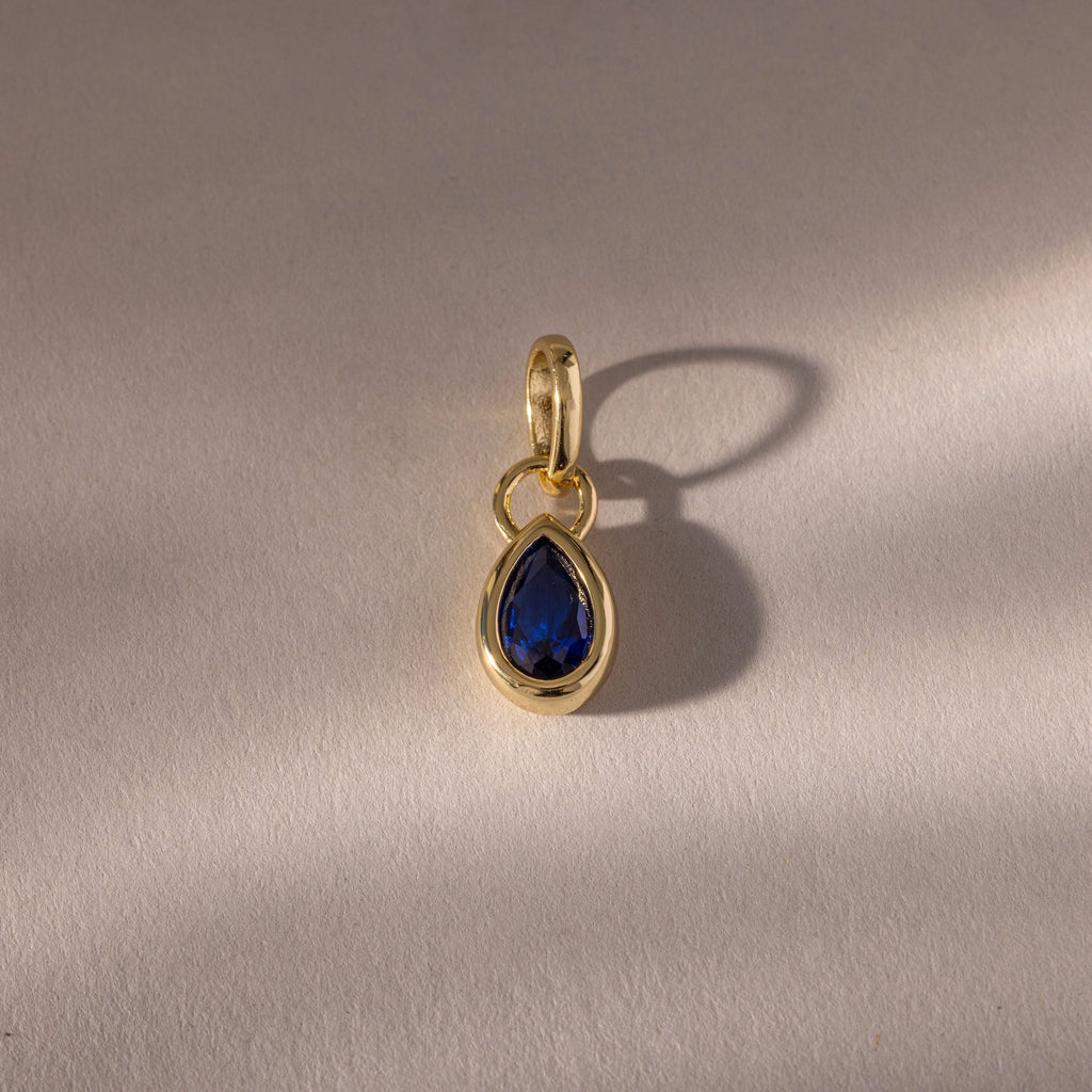 Teardrop Sapphire Charm  Silver 18K Gold Plated