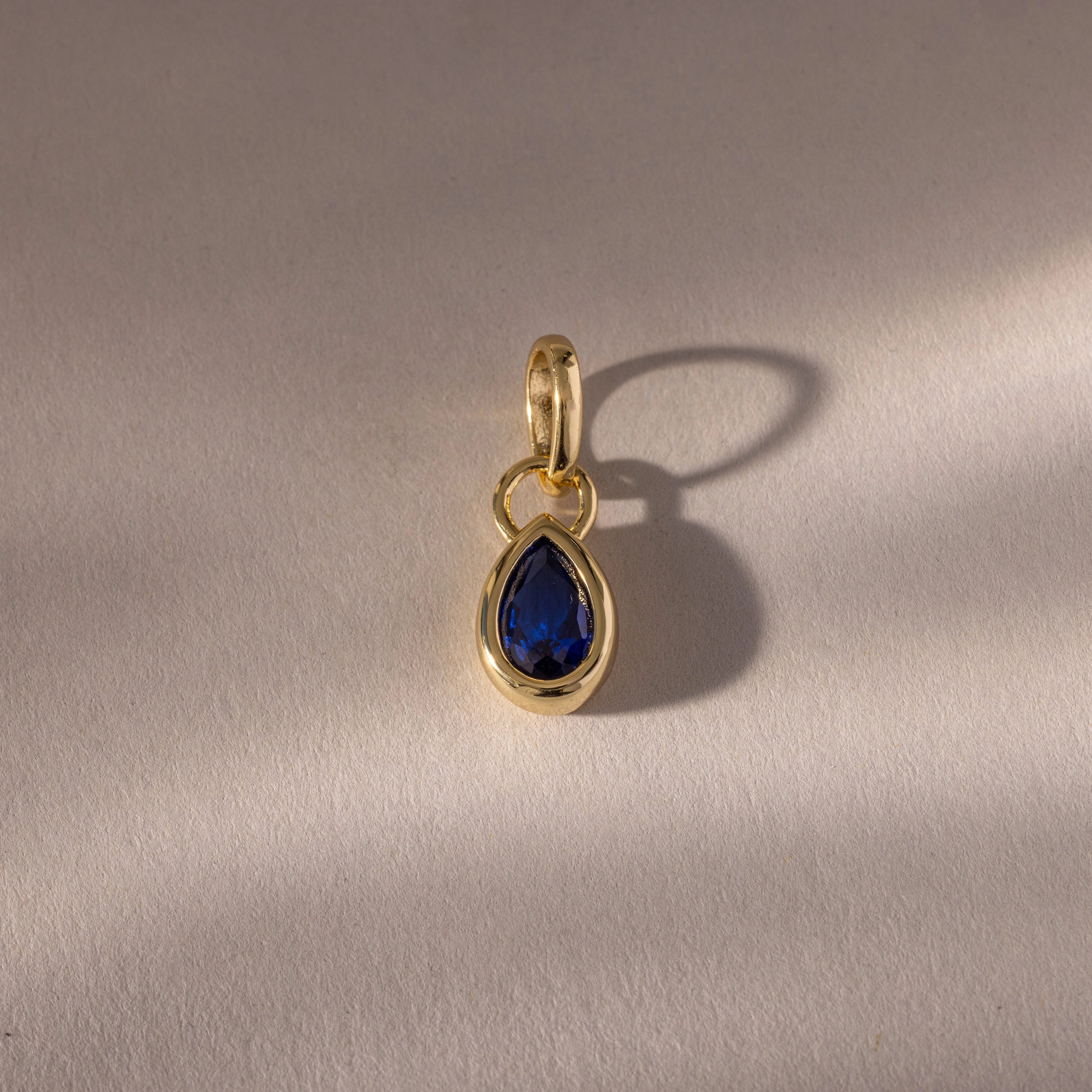 Teardrop Sapphire Charm  Silver 18K Gold Plated