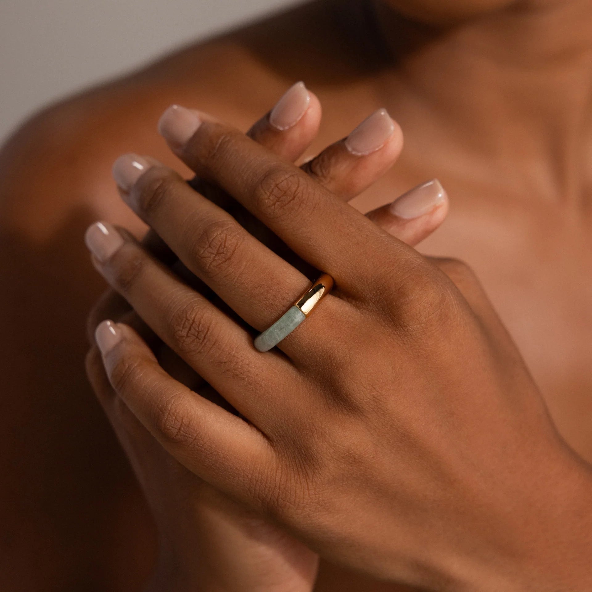 Half Jade Ring Silver 18K Gold Plated