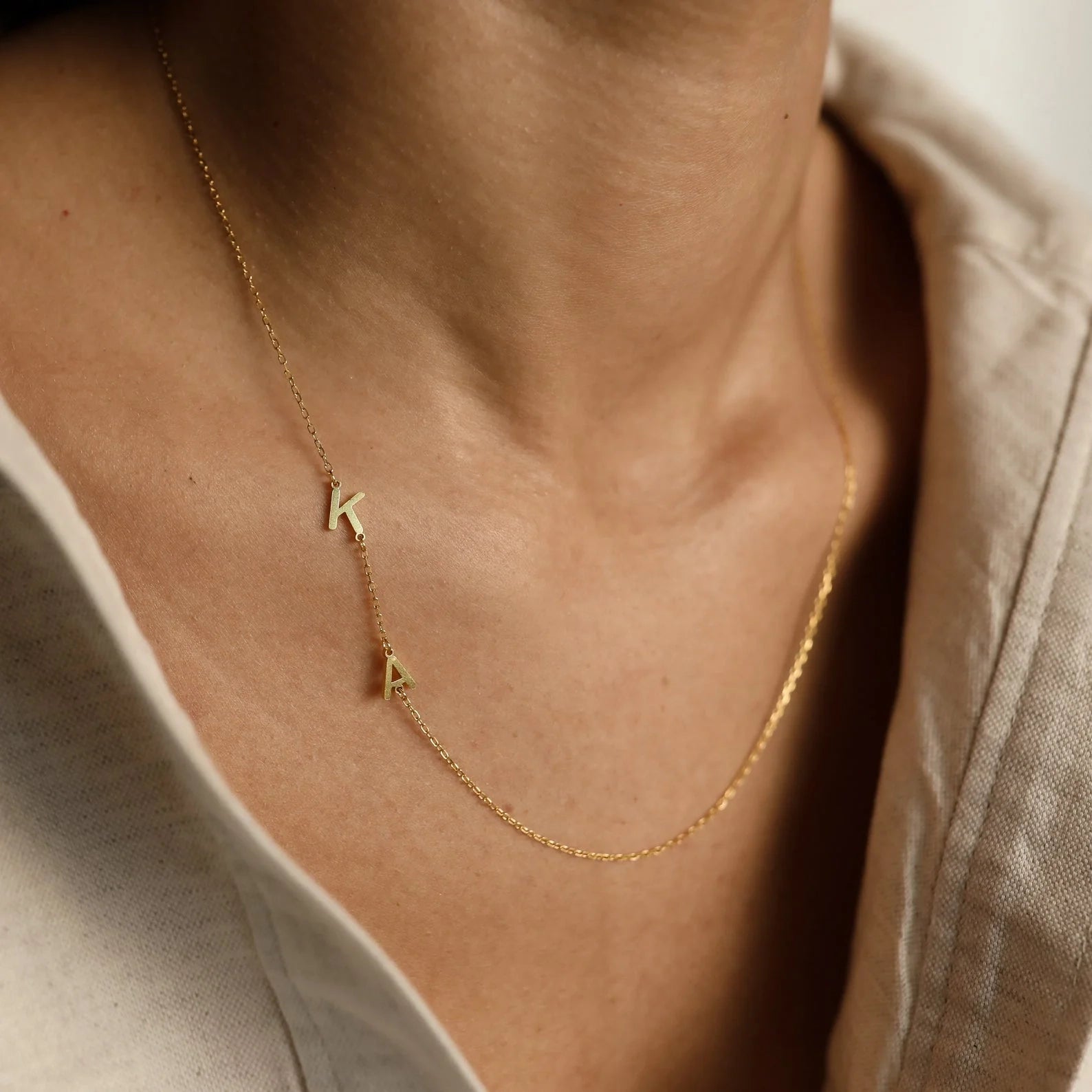 Sideways Initial Necklace Silver 18K Gold Plated