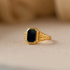 Black Enamel Signet Rings Silver 18K Gold Plated