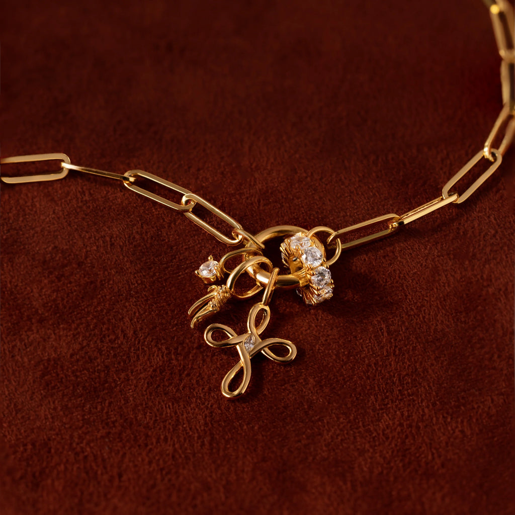 Diamond Infinity Cross Charm Silver 18K Gold Plated