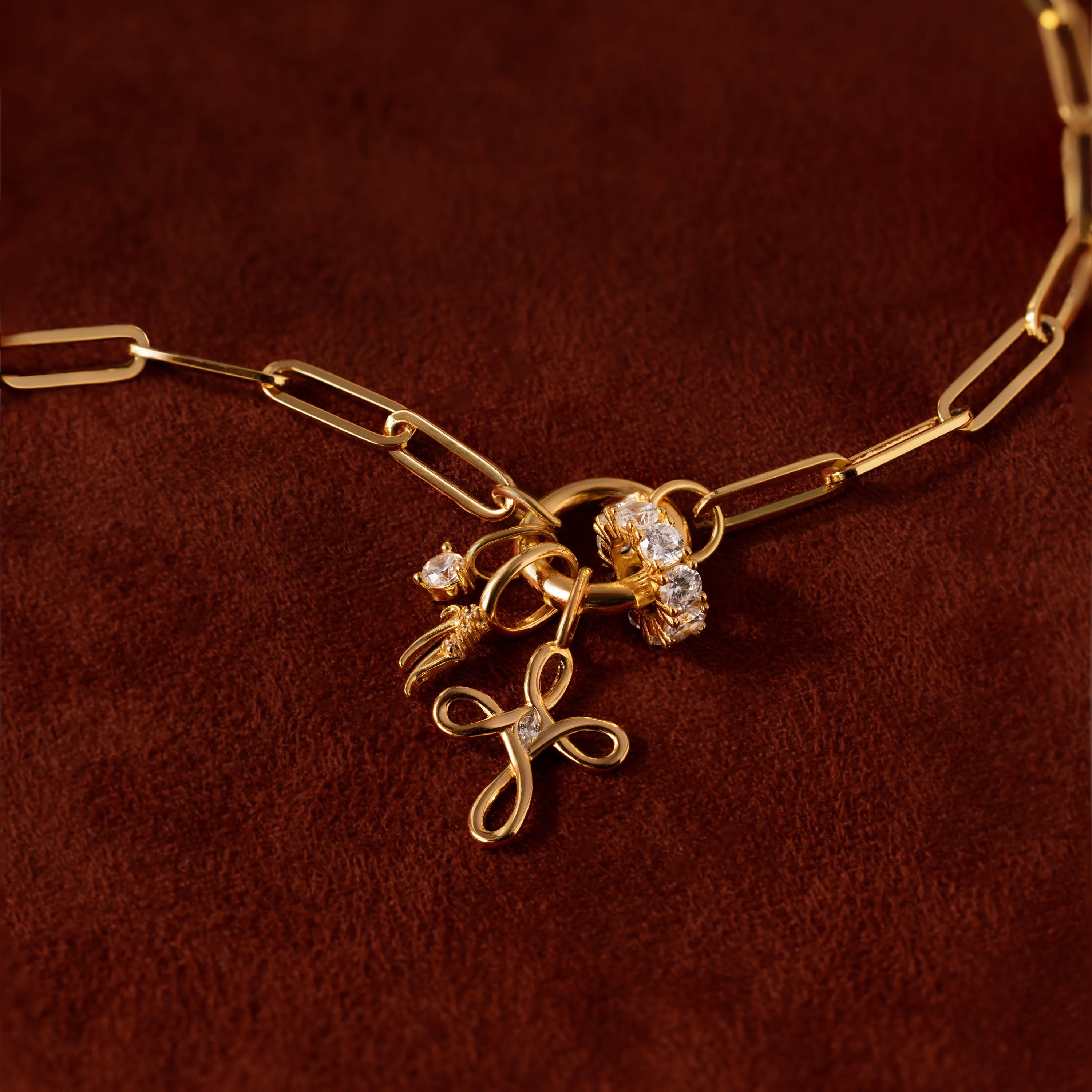 Diamond Infinity Cross Charm Silver 18K Gold Plated