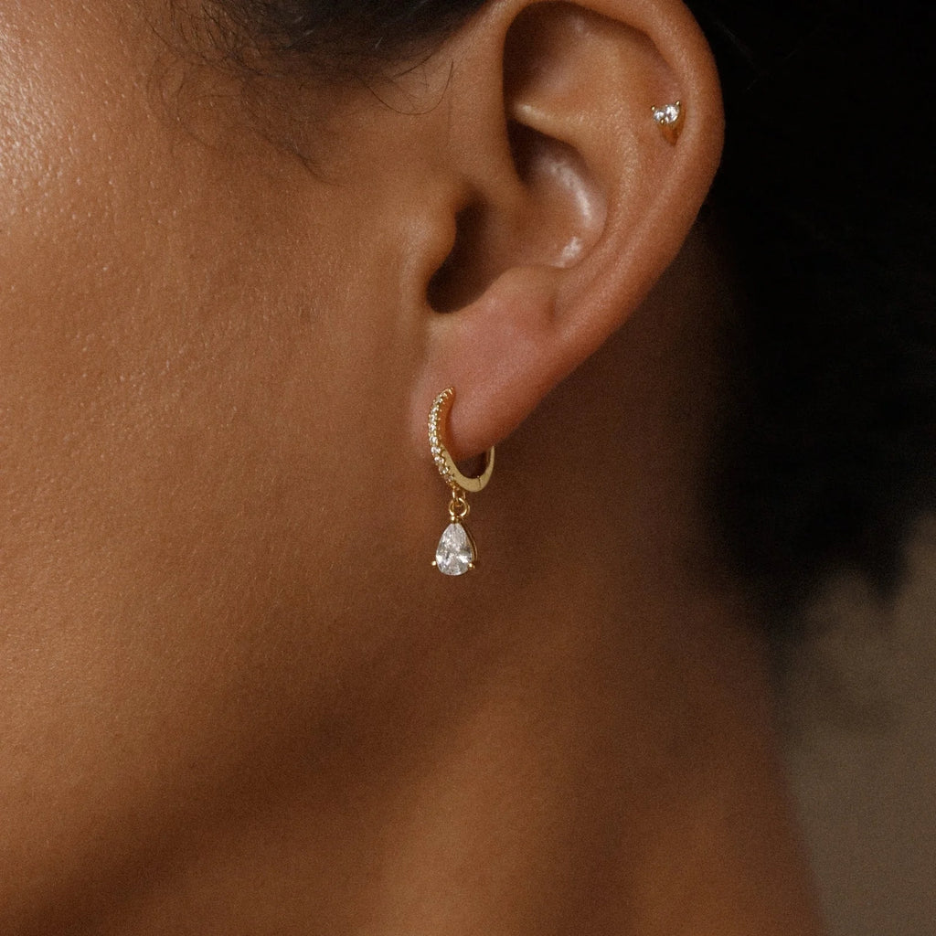Diamond Drop Huggies Silver 18K Gold Plated