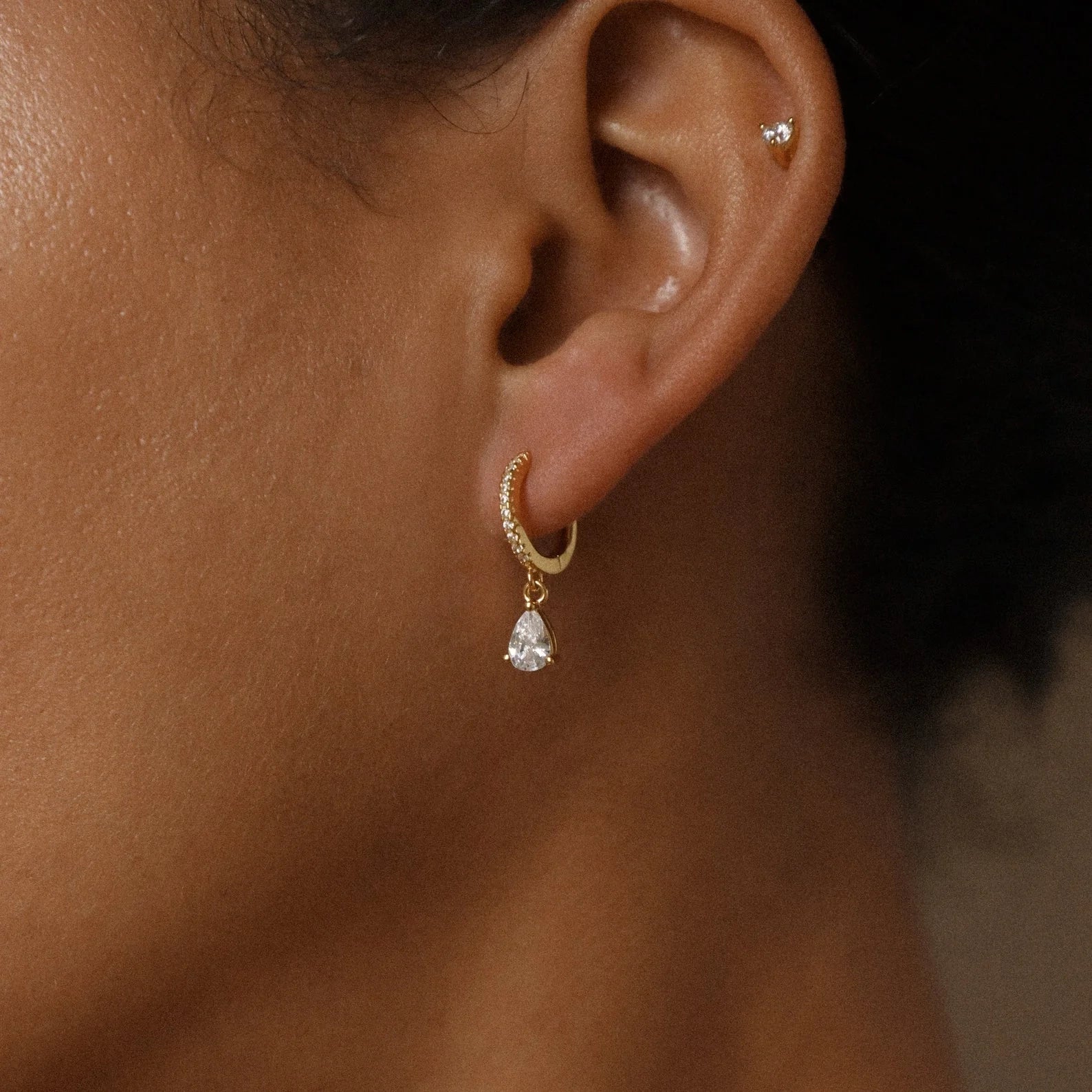 Diamond Drop Huggies Silver 18K Gold Plated