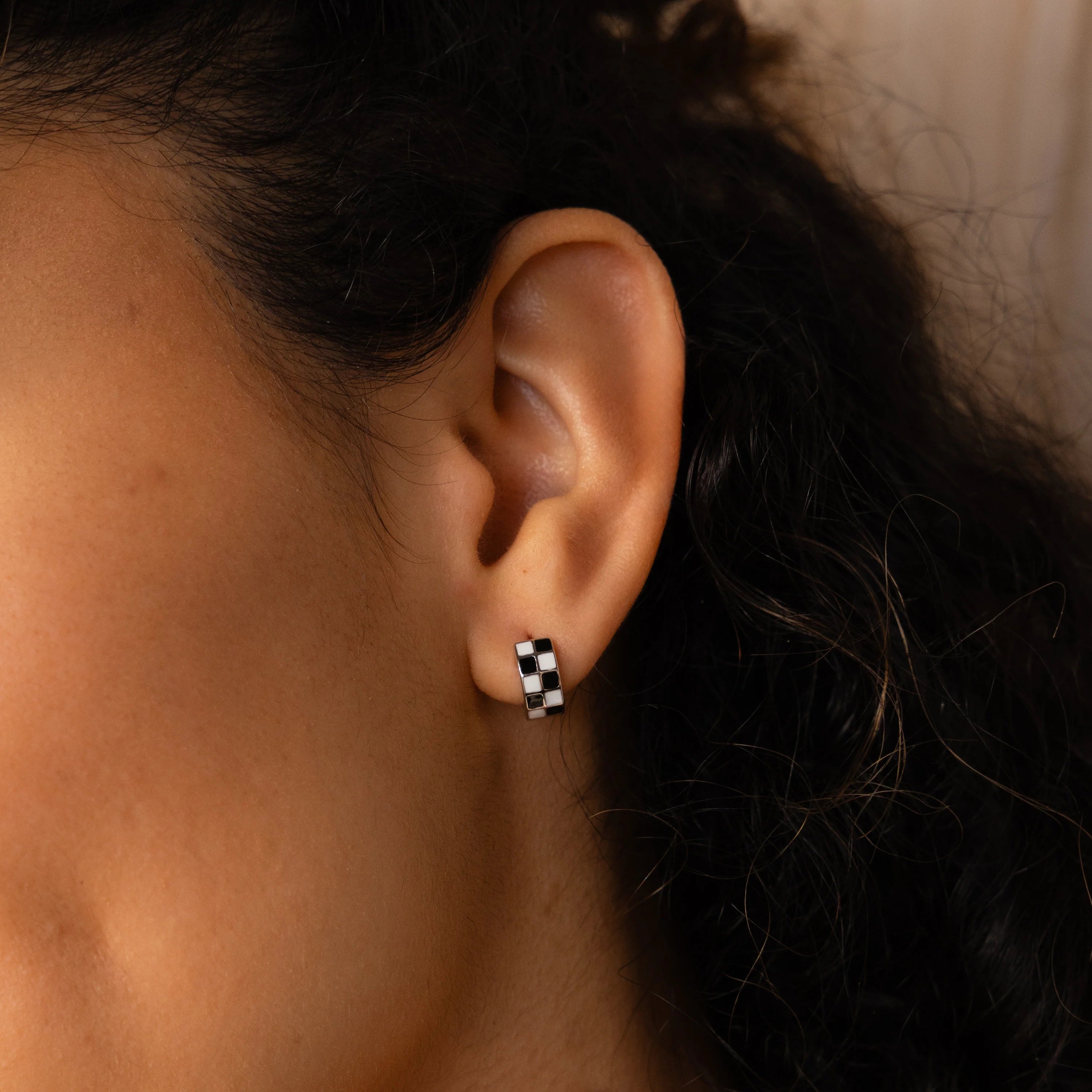 Checkered Huggies Silver 18K Gold Plated