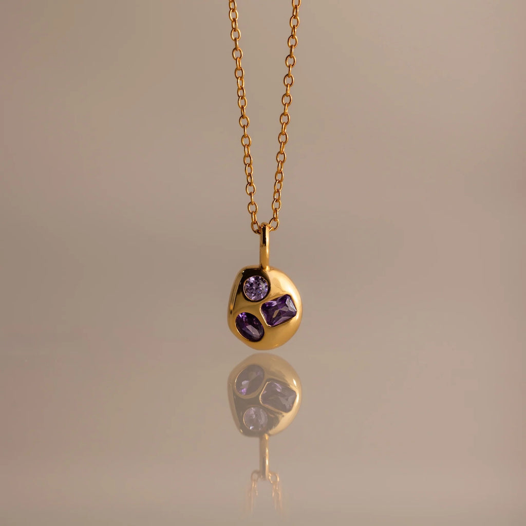 Mixed Birthstone Capsule Necklace Silver 18K Gold Plated