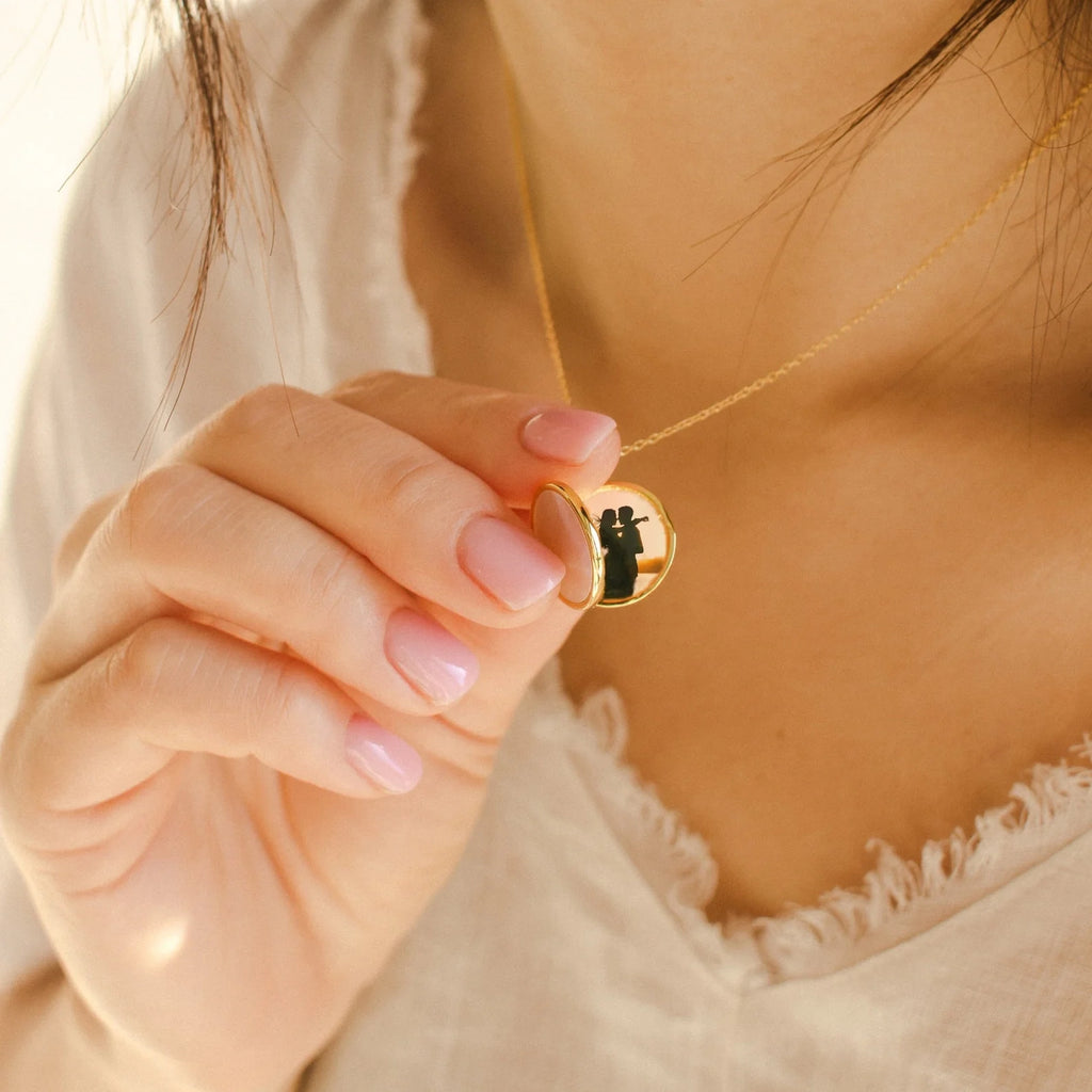 Pearl Disc Locket Necklace Silver 18K Gold Plated