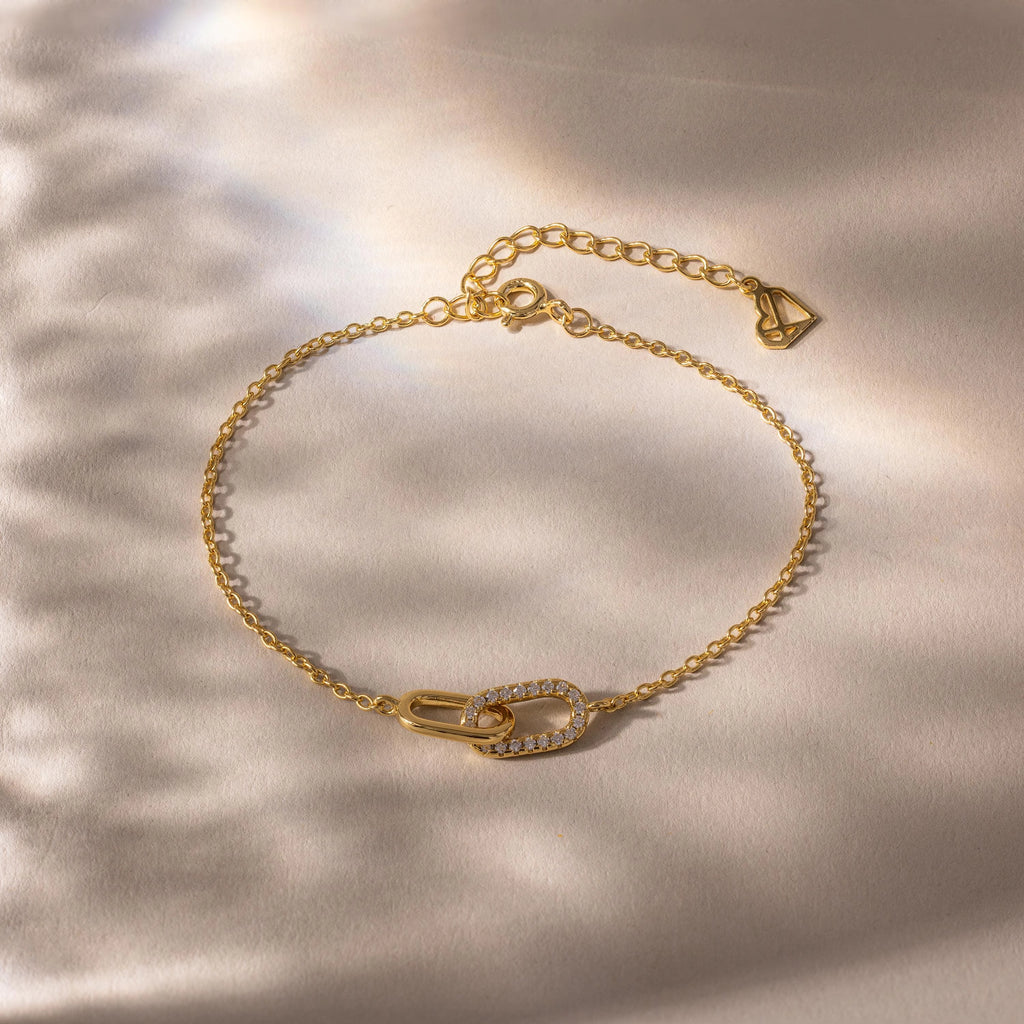 Pave Linked Pendant Bracelet Silver 18K Gold Plated