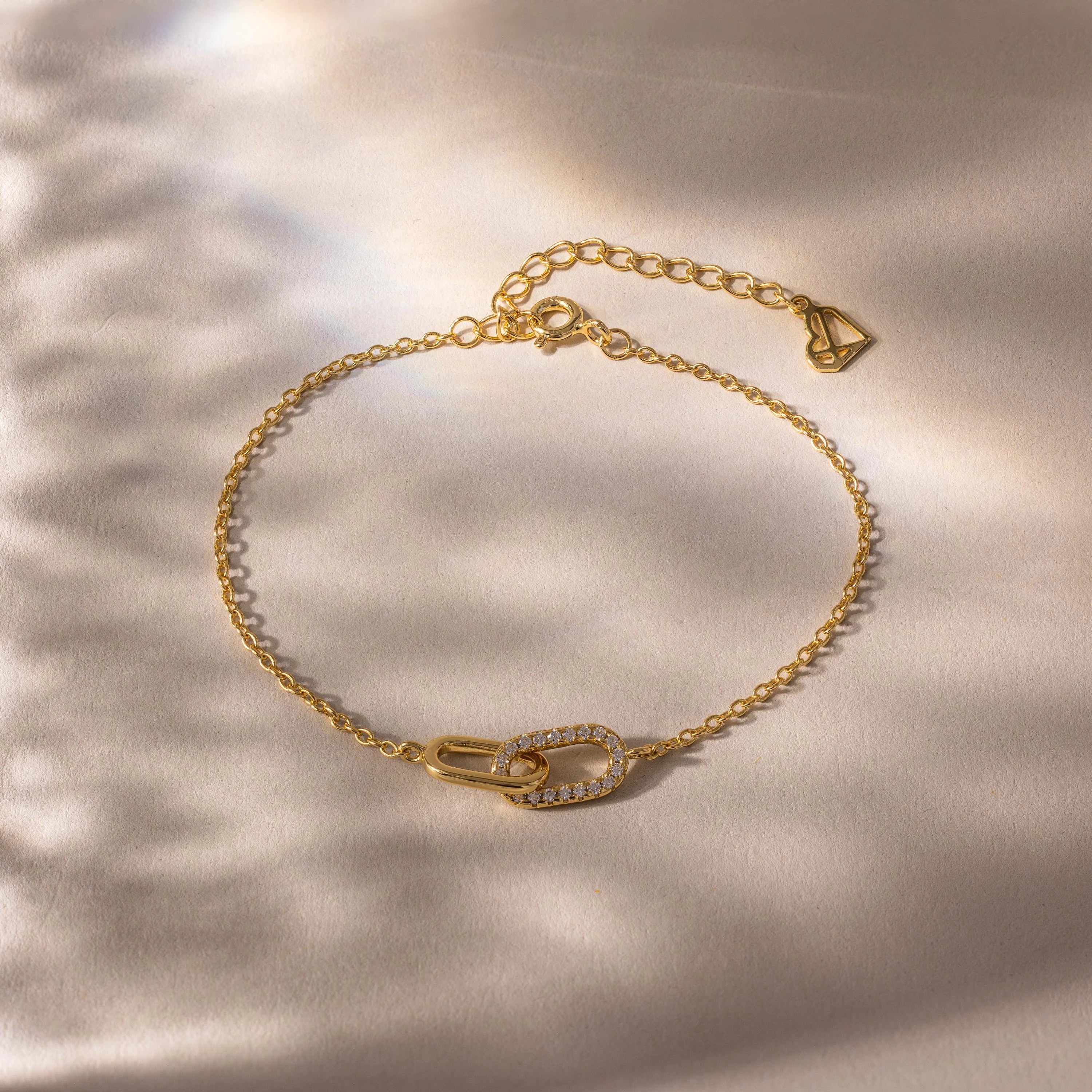 Pave Linked Pendant Bracelet Silver 18K Gold Plated