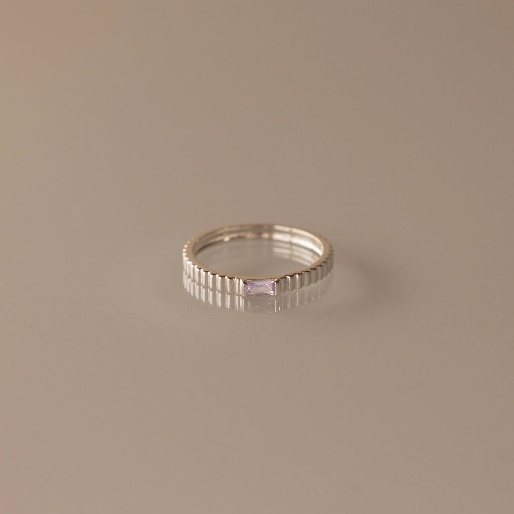 Alexandrite Dainty Ribbed Ring Silver 18K Gold Plated