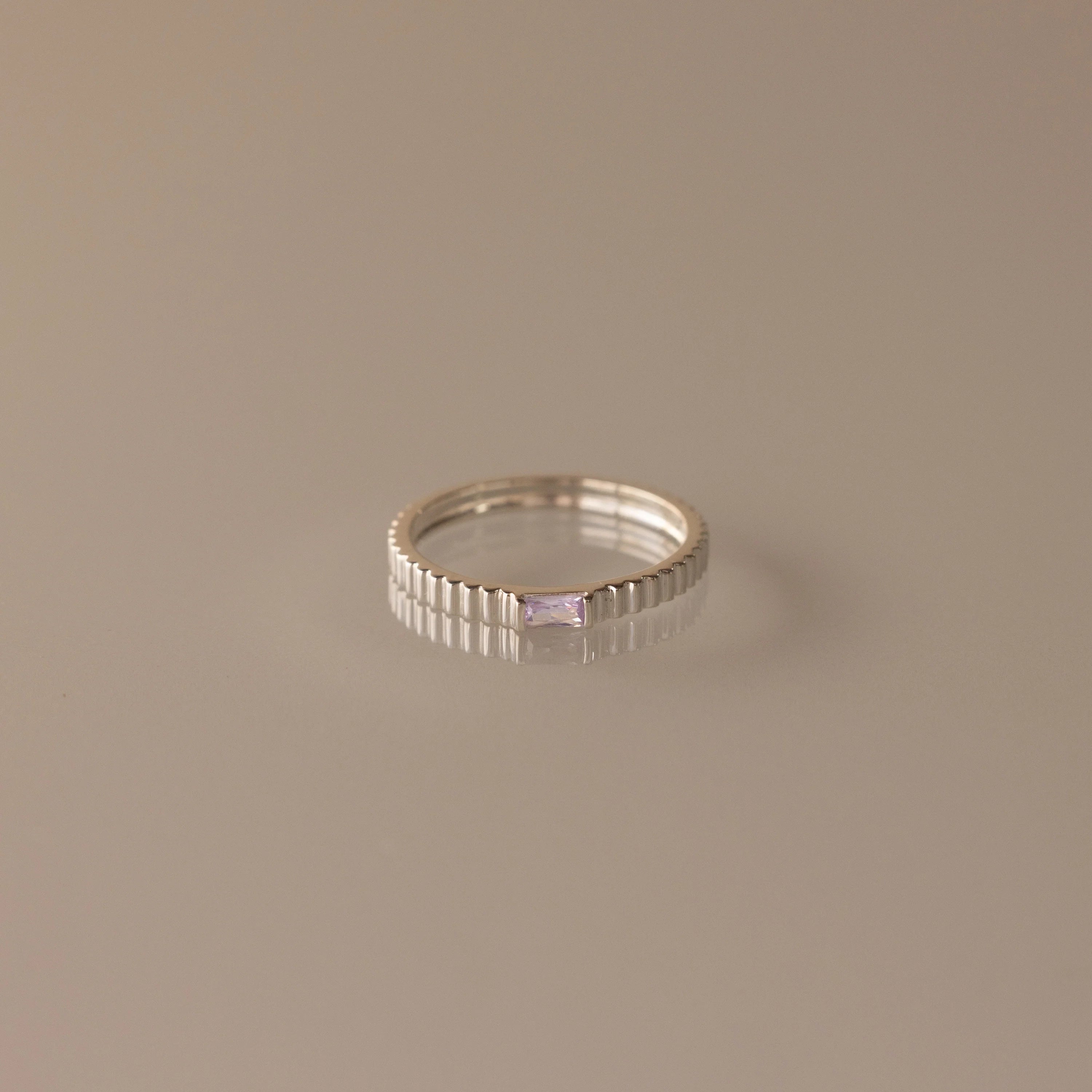 Alexandrite Dainty Ribbed Ring Silver 18K Gold Plated