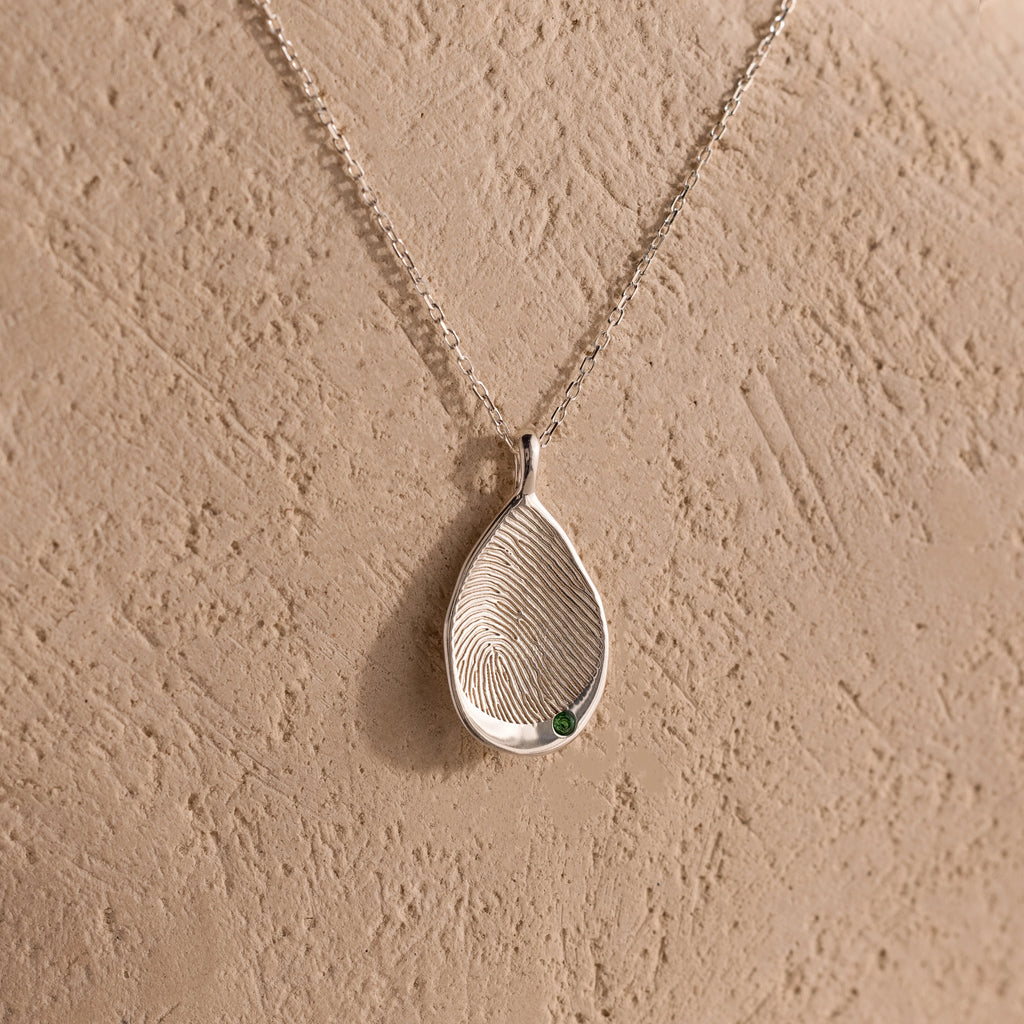 Fingerprint Teardrop Pendant Necklace Silver 18K Gold Plated