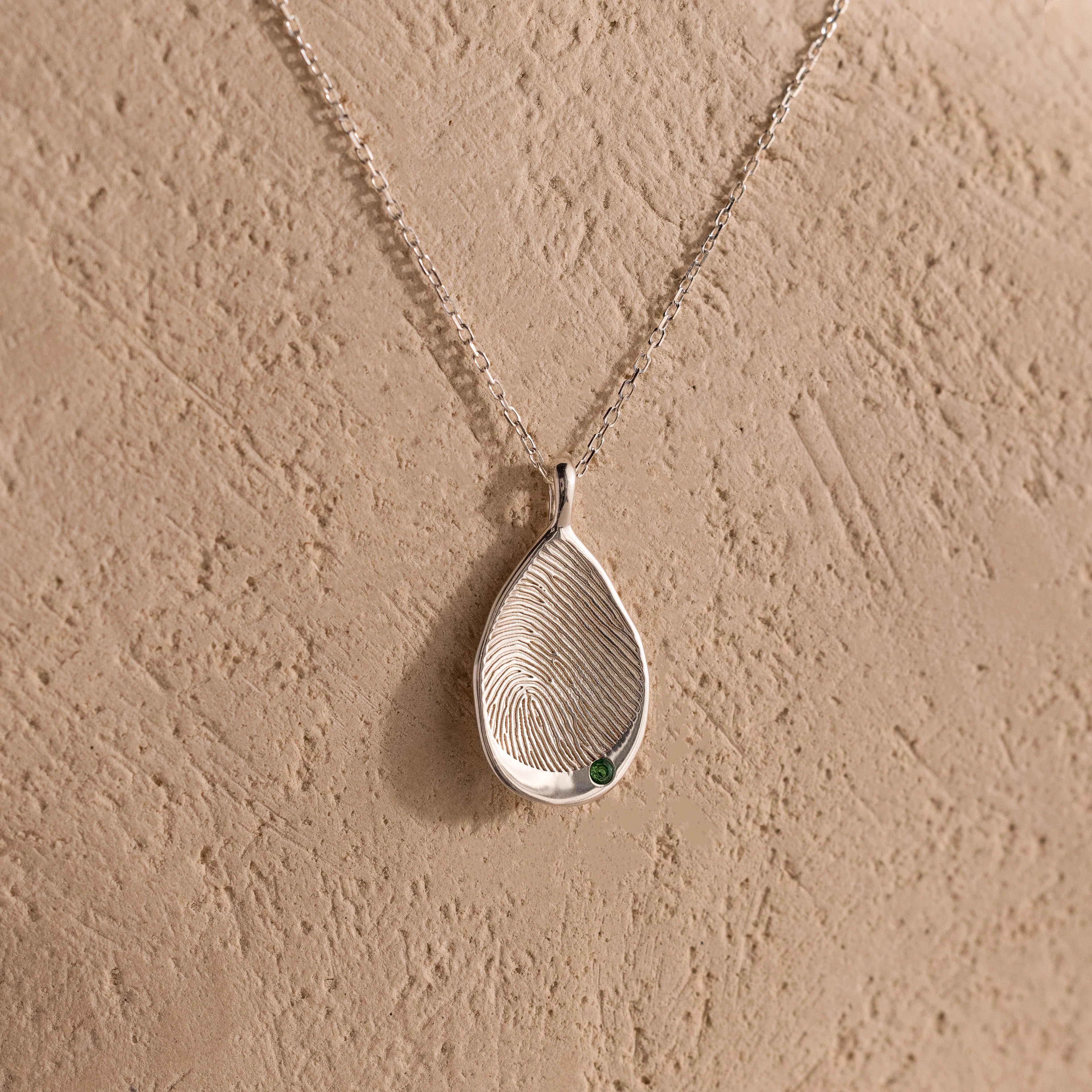 Fingerprint Teardrop Pendant Necklace Silver 18K Gold Plated