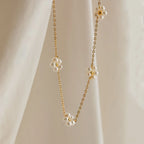 Flower Pearl Station Necklace Silver 18K Gold Plated