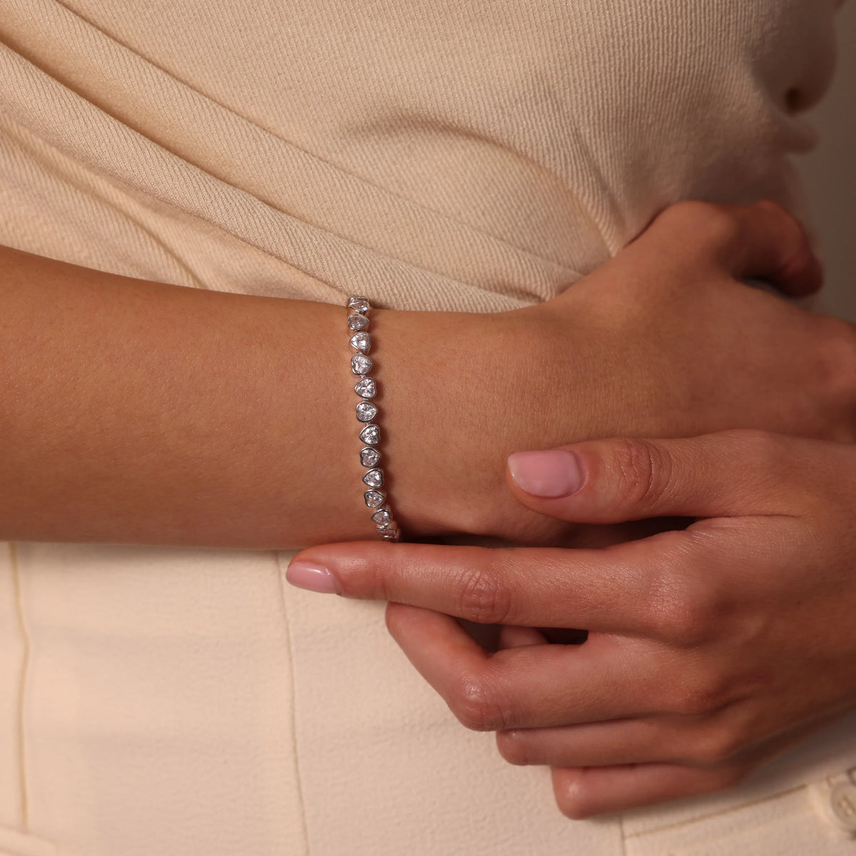 Diamond Heart Tennis Bracelet Silver 18K Gold Plated