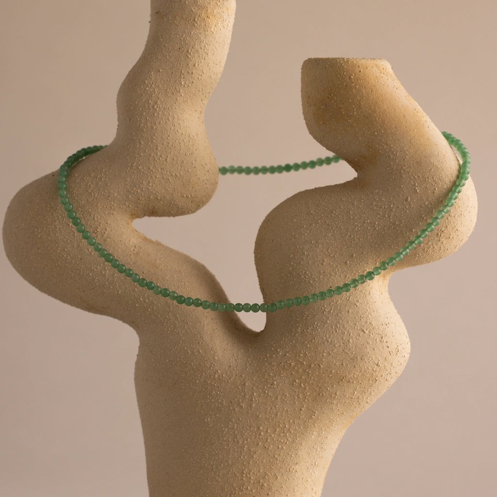 Green Aventurine Beads Choker Necklace Silver 18K Gold Plated