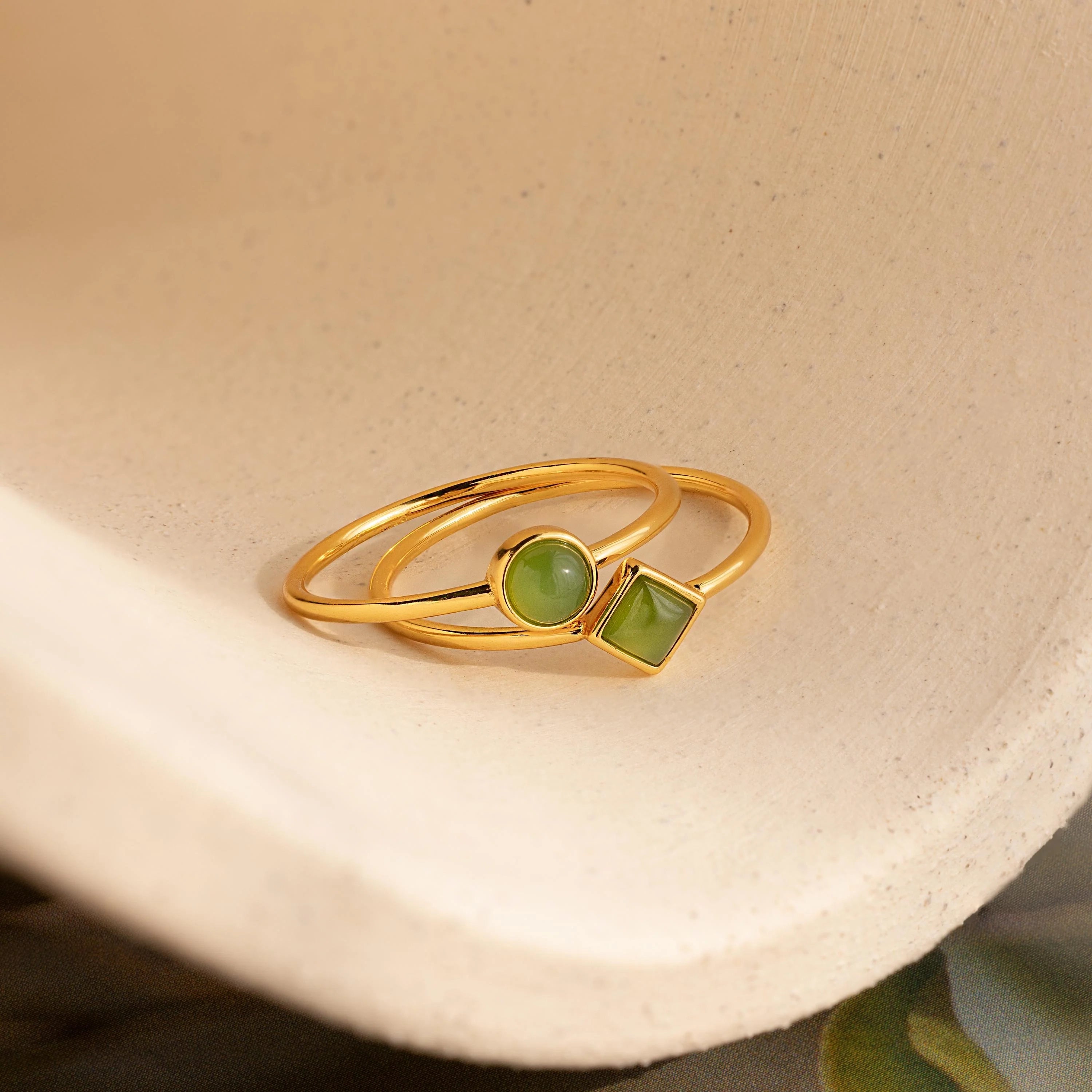 Dainty Jade Ring Set Silver 18K Gold Plated