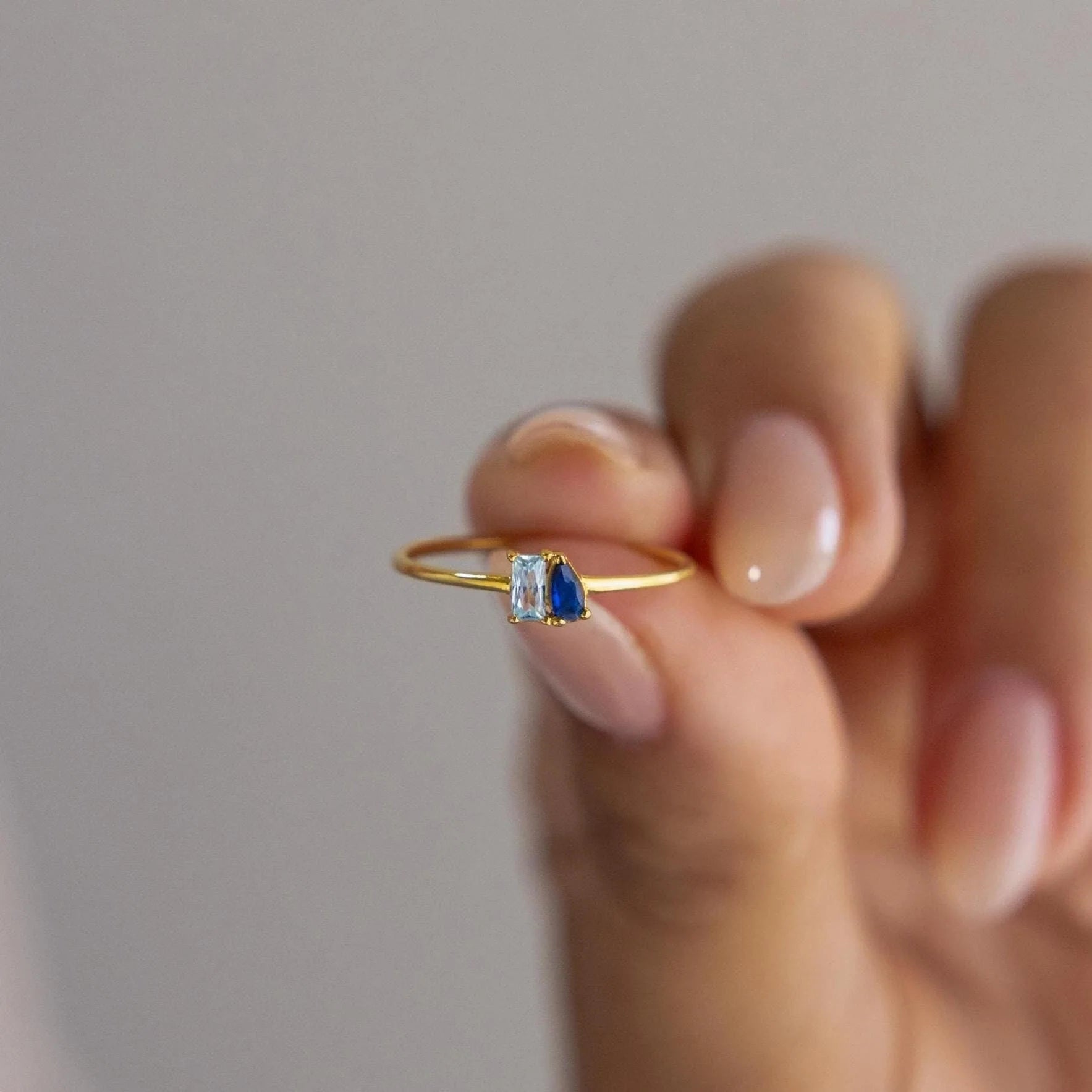 Toi et Moi Birthstone Ring Silver 18K Gold Plated