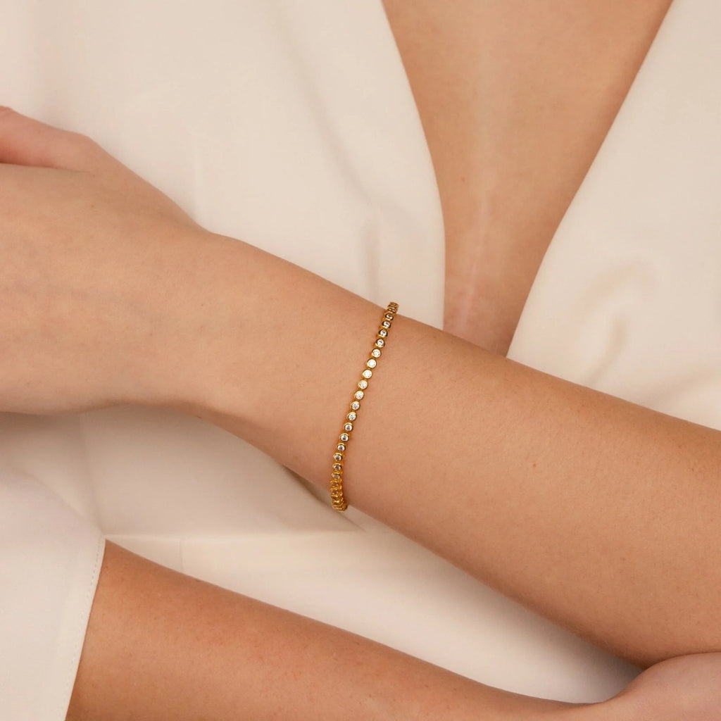 Diamond Bezel Tennis Bracelet Silver 18K Gold Plated