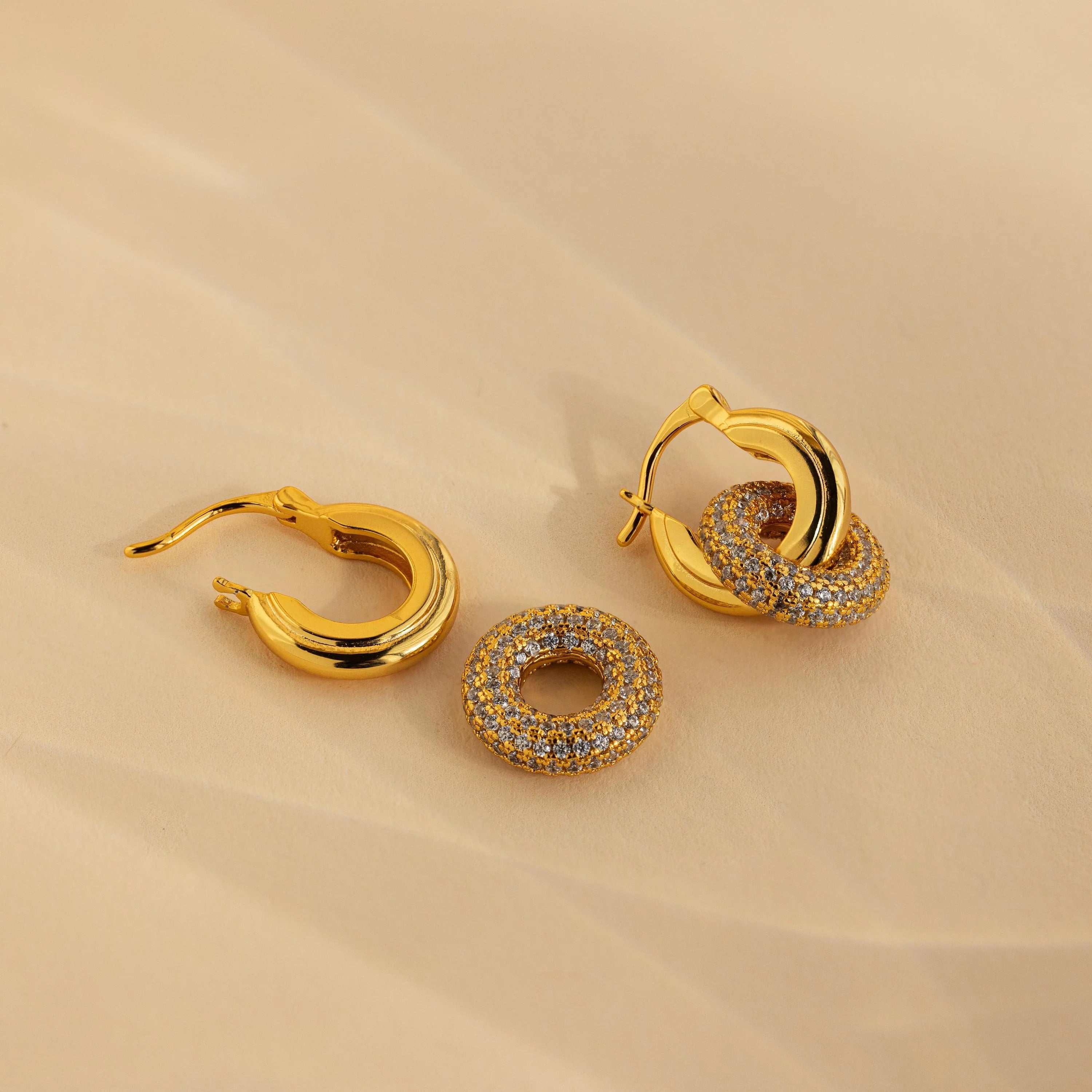 Diamonds Duo Pave Link Hoops Silver 18K Gold Plated
