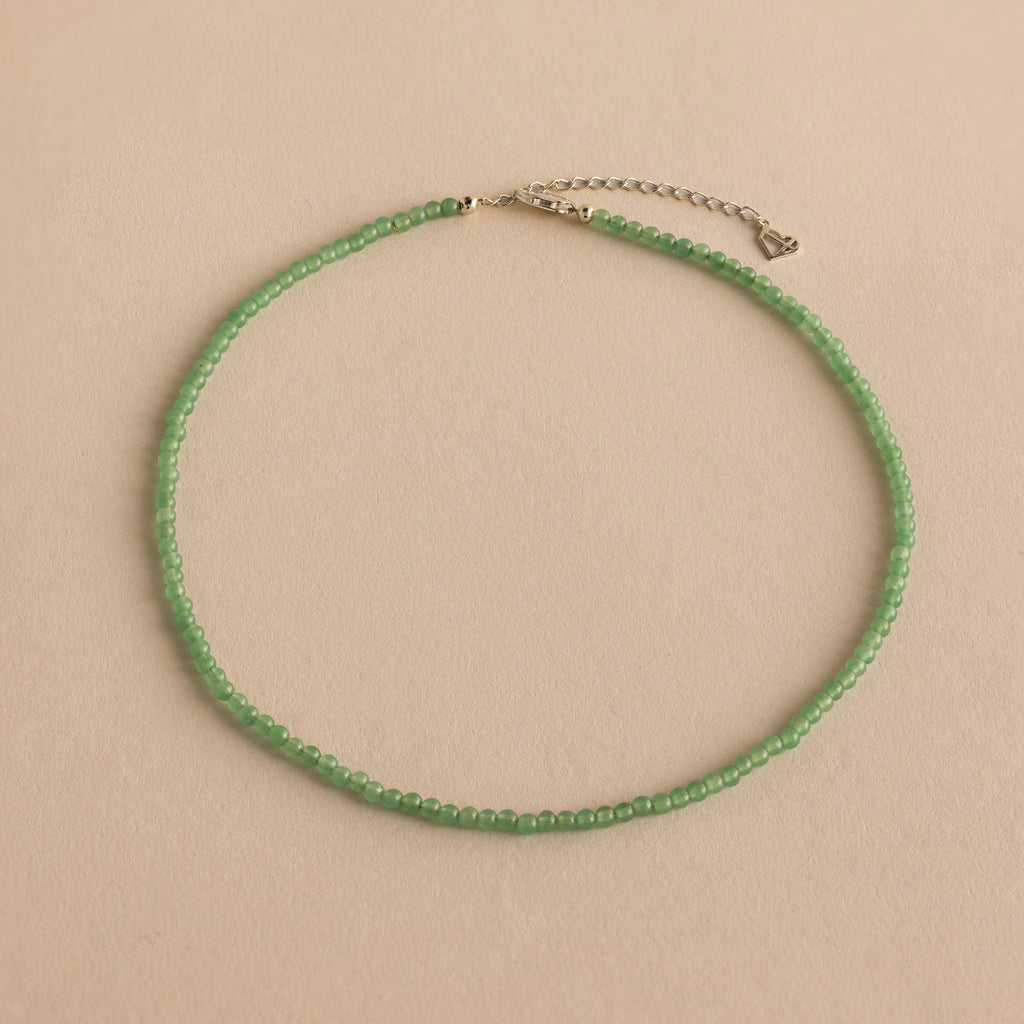 Aventurine Beads Choker Necklace Silver 18K Gold Plated