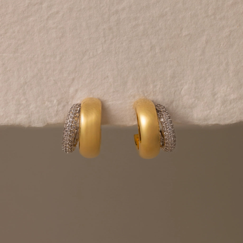 Duo Pave Dome Studs Silver 18K Gold Plated