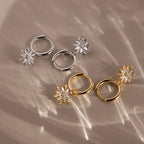 Diamond Poinsettia Charm Hoops Silver 18K Gold Plated