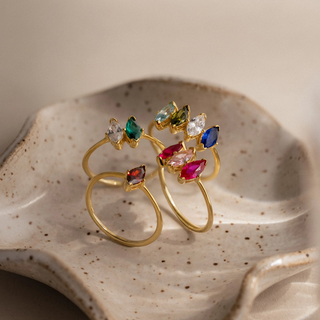 Multiple Marquise Birthstone Ring Silver 18K Gold Plated