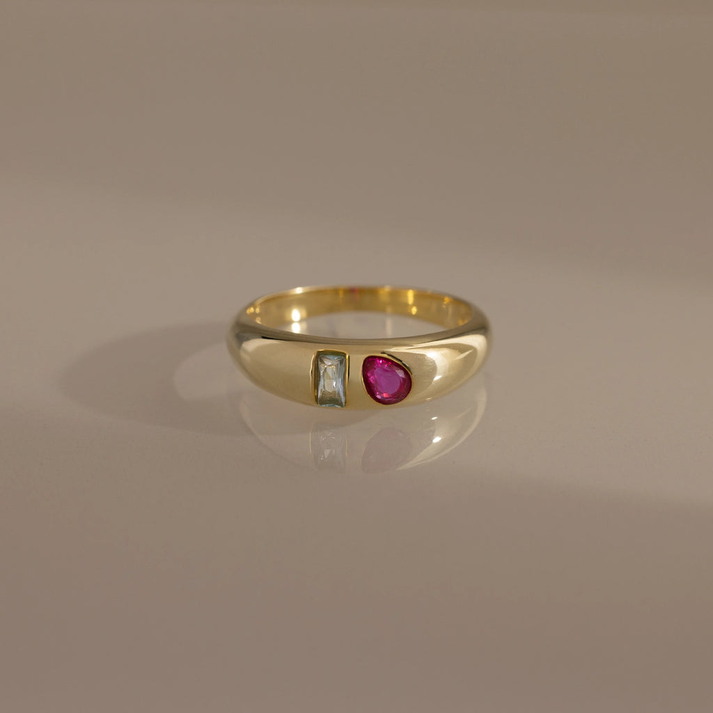 Toi et Moi Pear-Baguette Cut Dome Ring Silver 18K Gold Plated