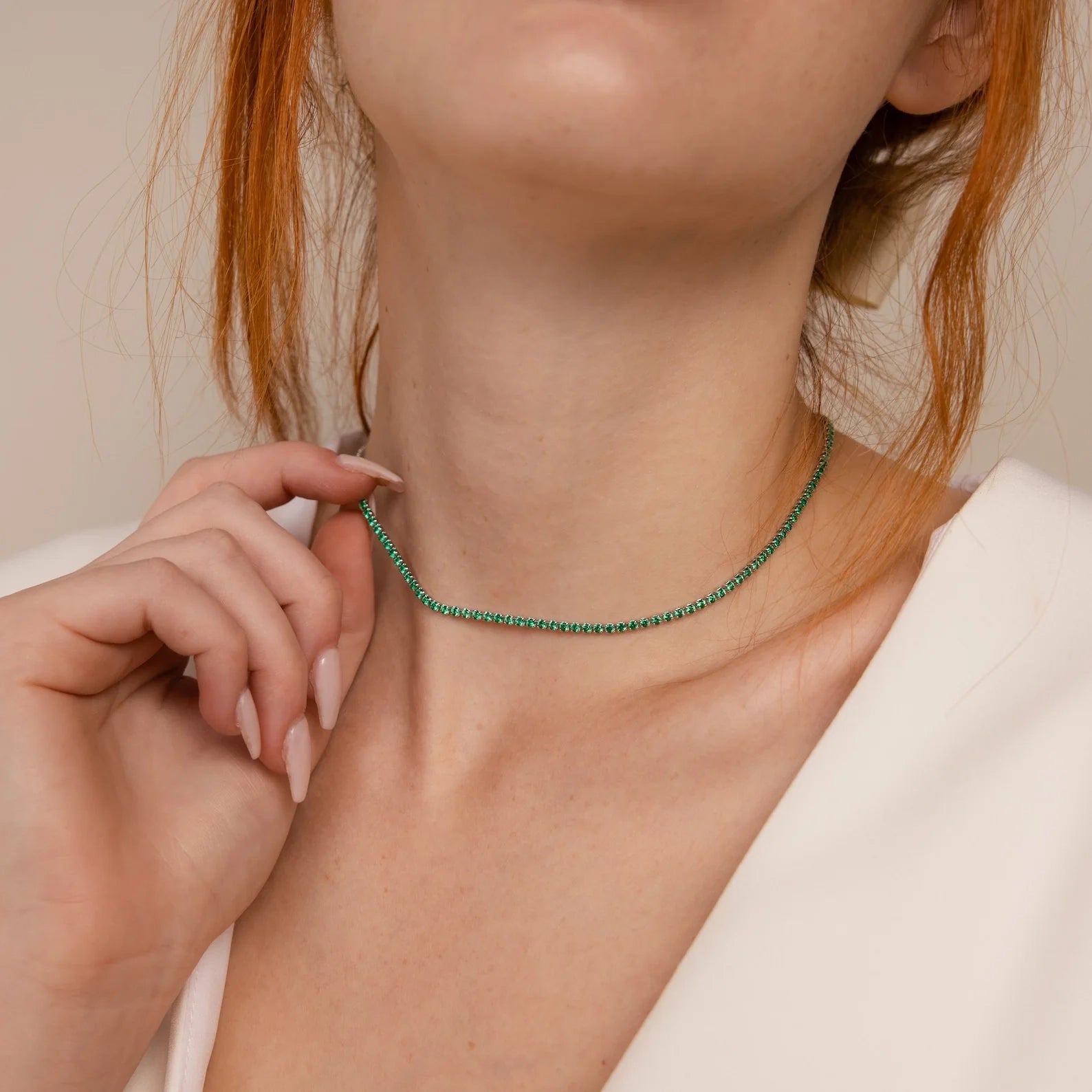 Emerald Tennis Choker Necklace Silver 18K Gold Plated