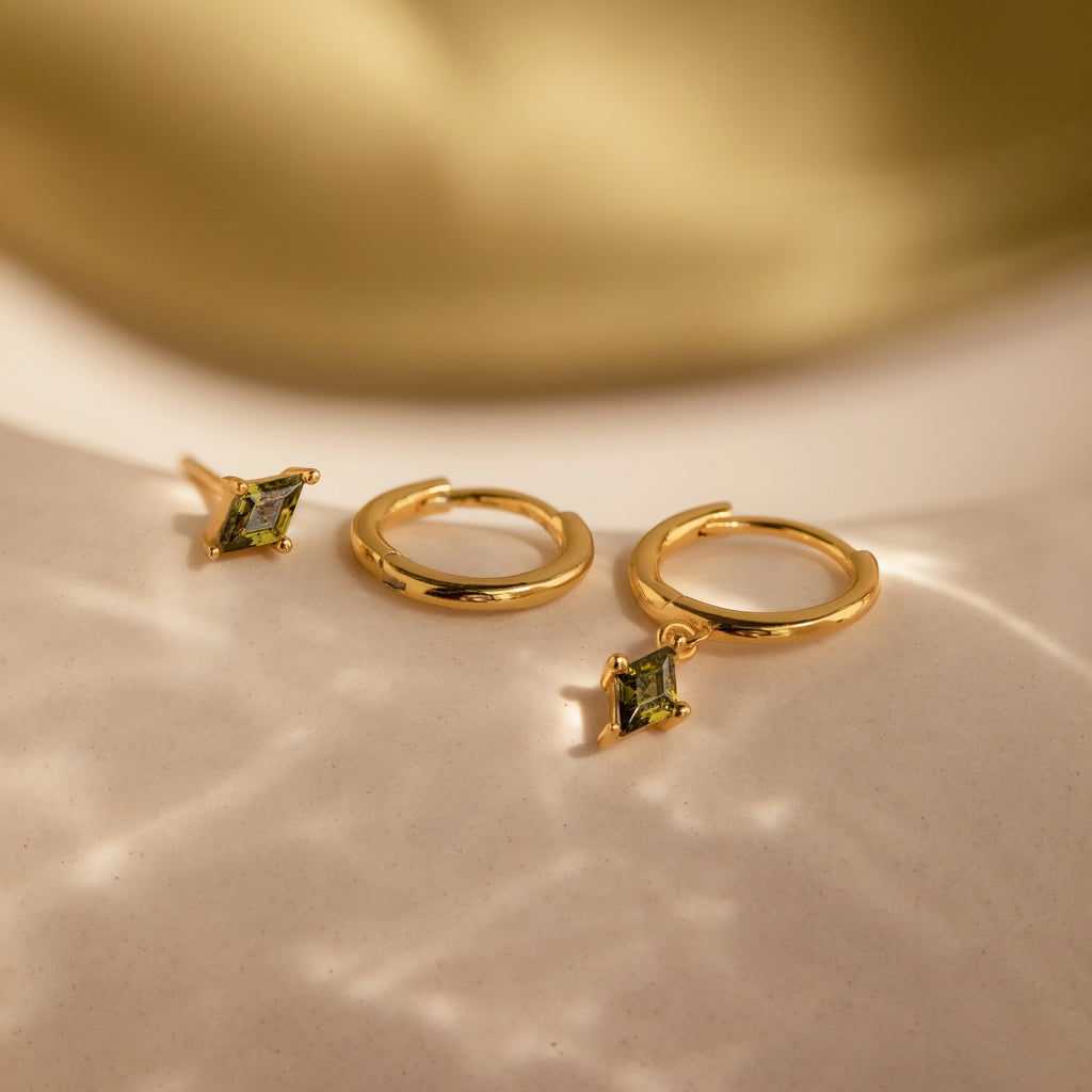 Peridot Earrings Set Silver 18K Gold Plated