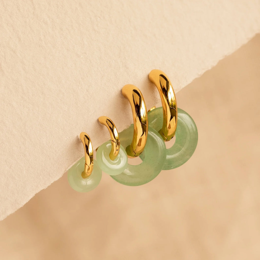 Dainty Jade Duo Hoops Silver 18K Gold Plated